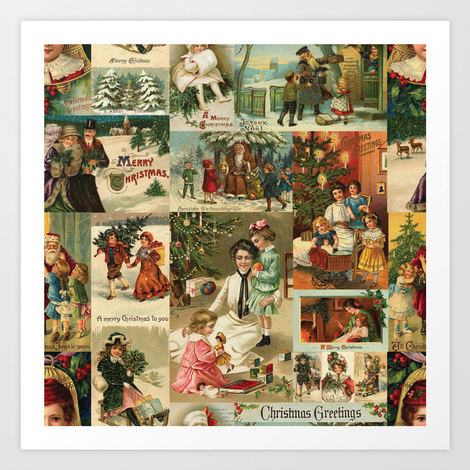 Vintage Victorian Christmas Collage Art Print