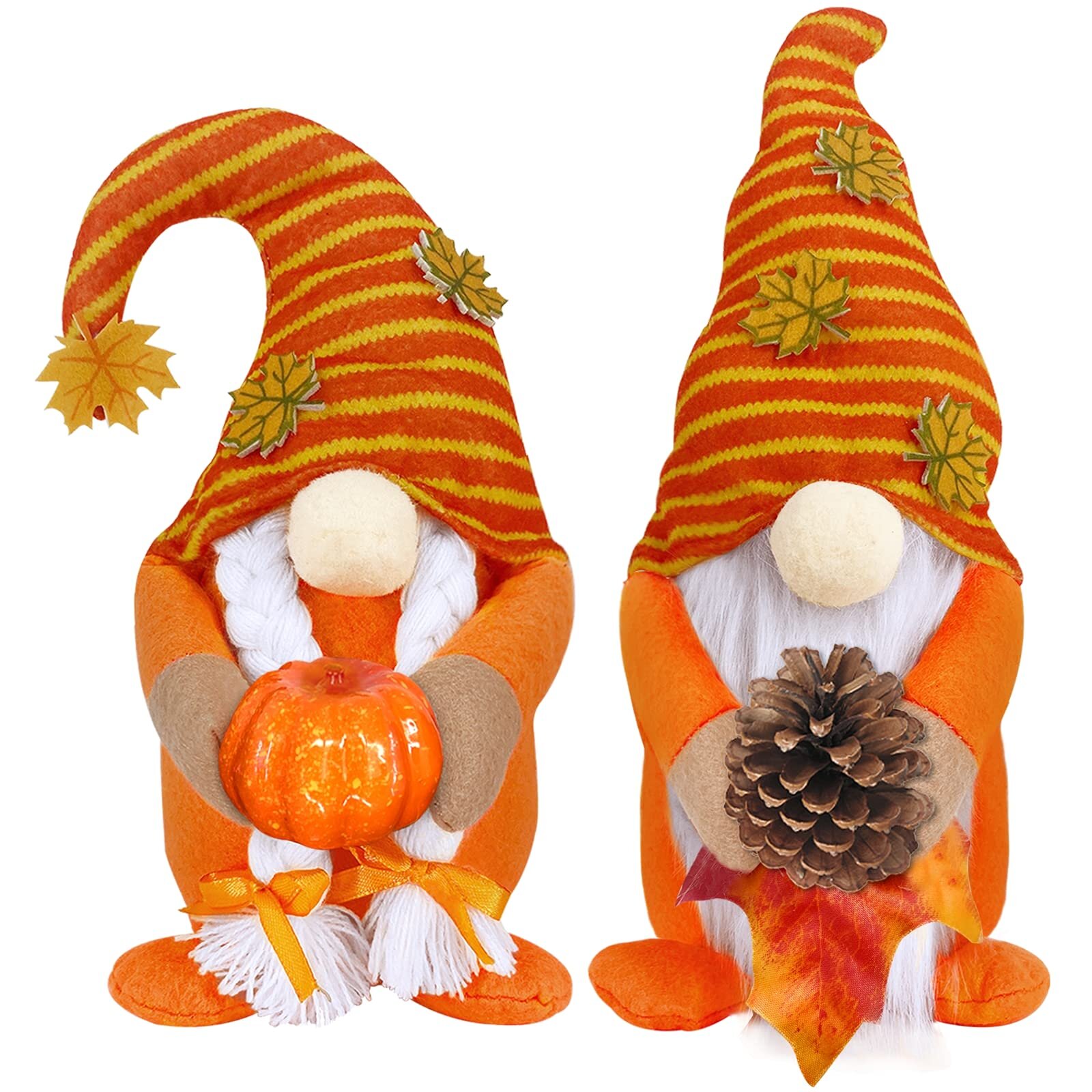 The Holiday Aisle® Set Of 2 Plush Gnomes Fall Thanksgiving Decorations Hold Pumpkin Pine Cone Scandinavian Swedish Tomte Gnomes Doll Elf For Autumn Harvest Thanksgiving Fall Decorations Home Table Ornaments