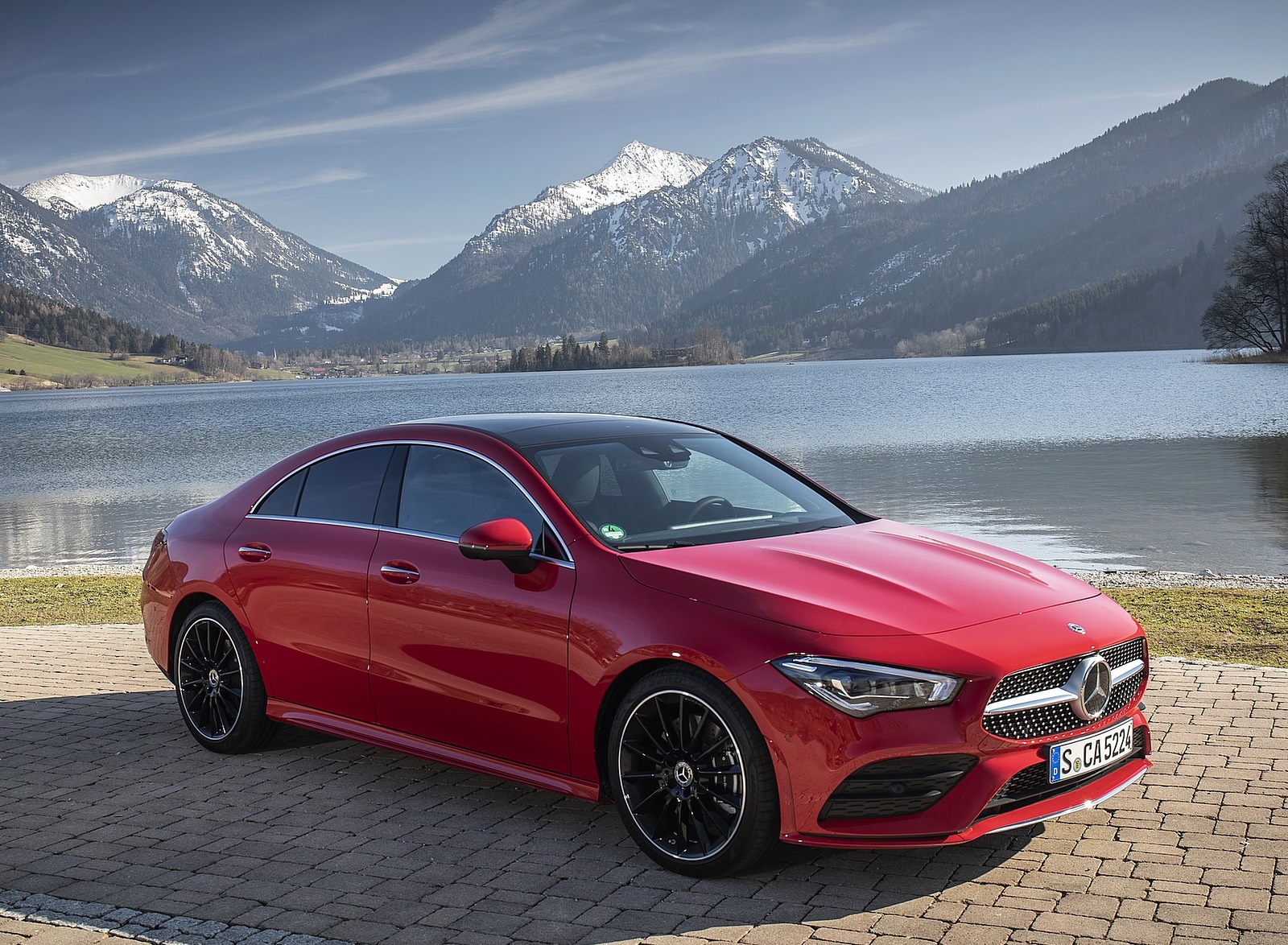 Mercedes Benz CLA 250 4MATIC Coupe AMG Line (Color: Jupiter Red) Front Three Quarter Wallpaper