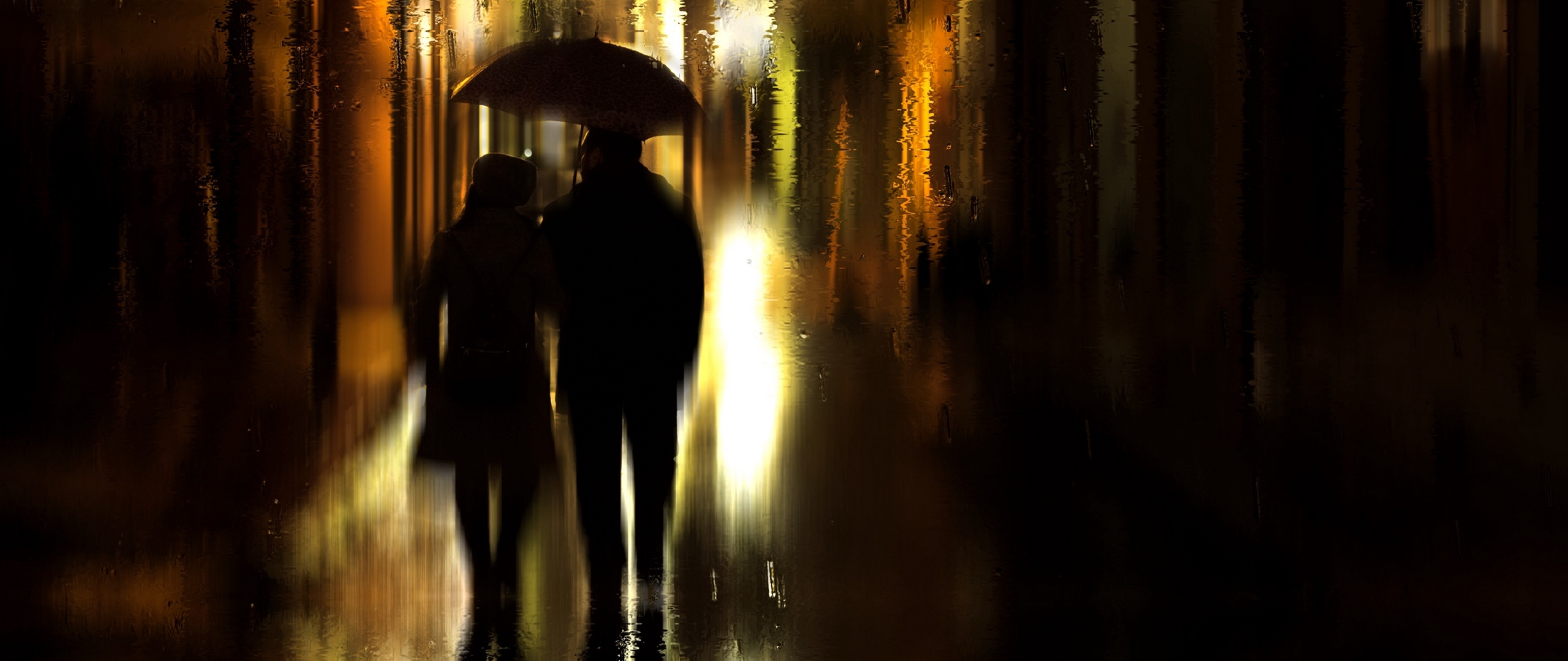 Coupl walking on a rainy night HD Wallpaper 4K Ultra HD Wide TV