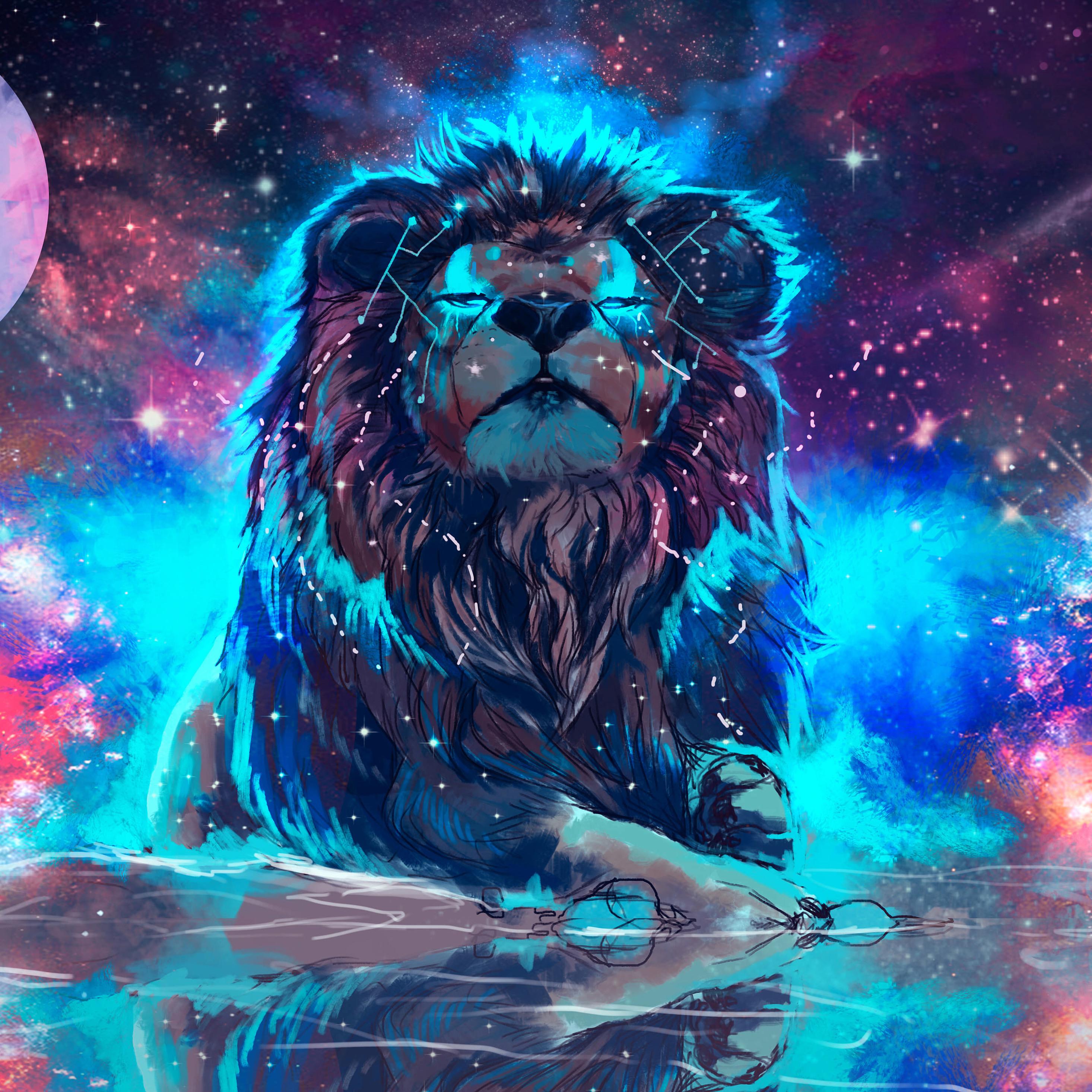 ipad pro wallpaper, lion, big cats, felidae, illustration, graphic design