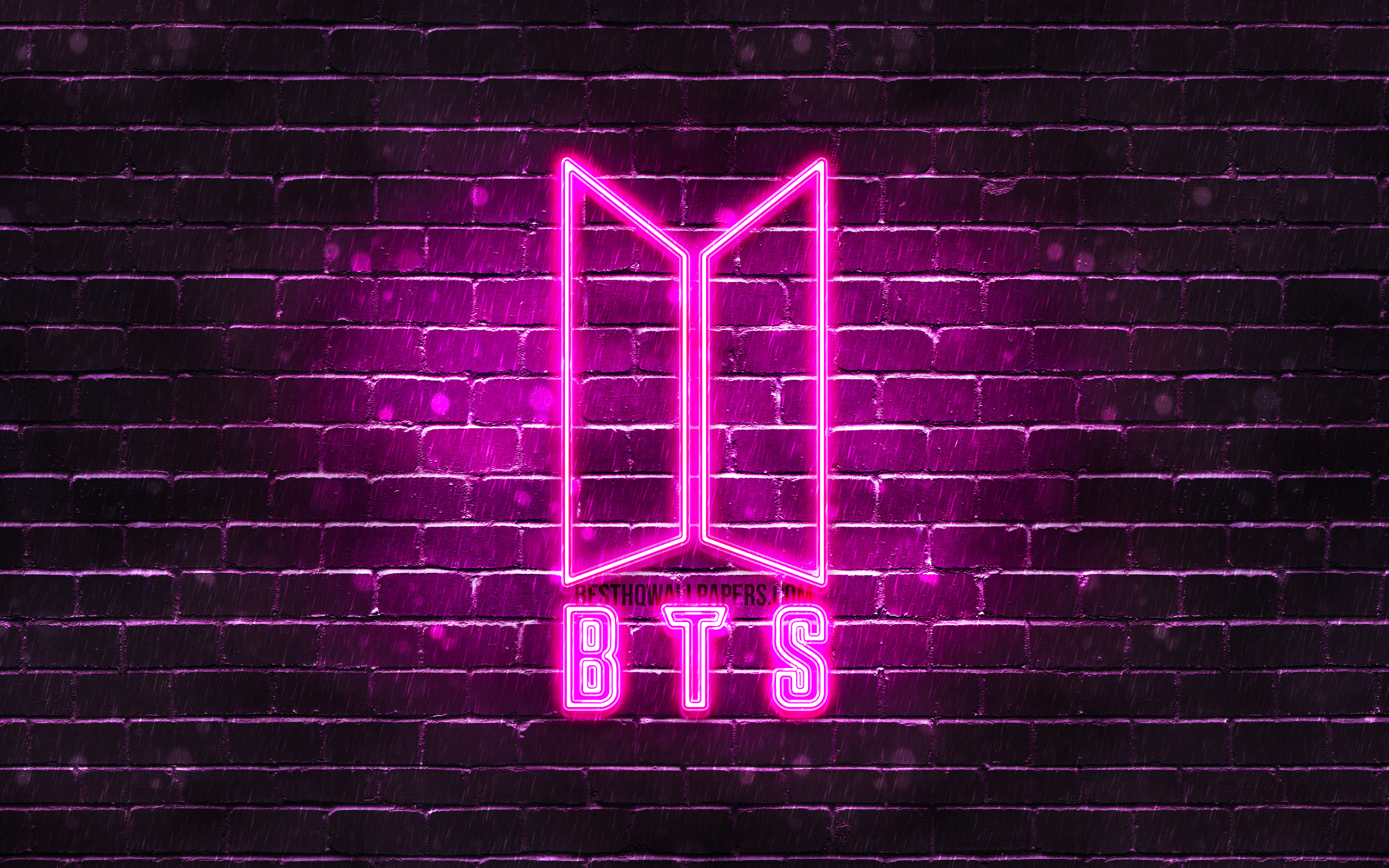 Download wallpaper BTS purple logo, 4k, Bangtan Boys, purple brickwall, BTS logo, korean band, BTS neon logo, BTS for desktop with resolution 3840x2400. High Quality HD picture wallpaper