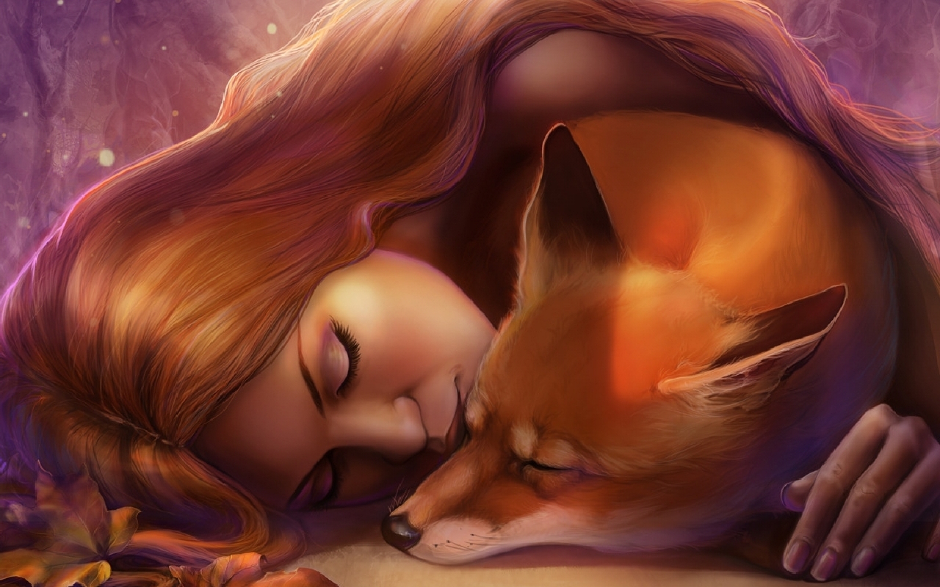Woman Fox Devotion Sleeping wallpaper. Woman Fox Devotion Sleeping