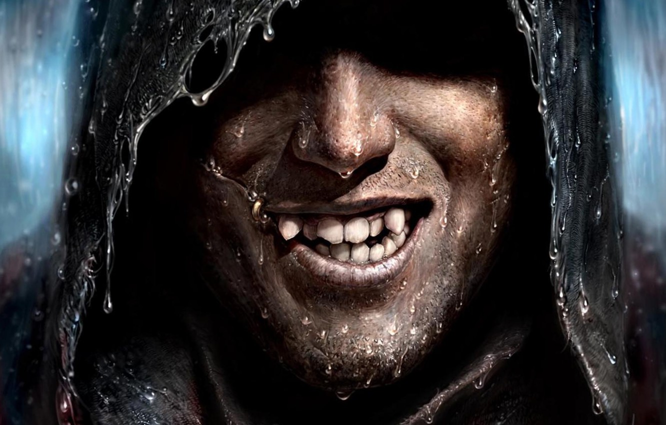 Photo Wallpaper Fantasy, Rain, Smile, Man, Vampire, Man Fantasy Art