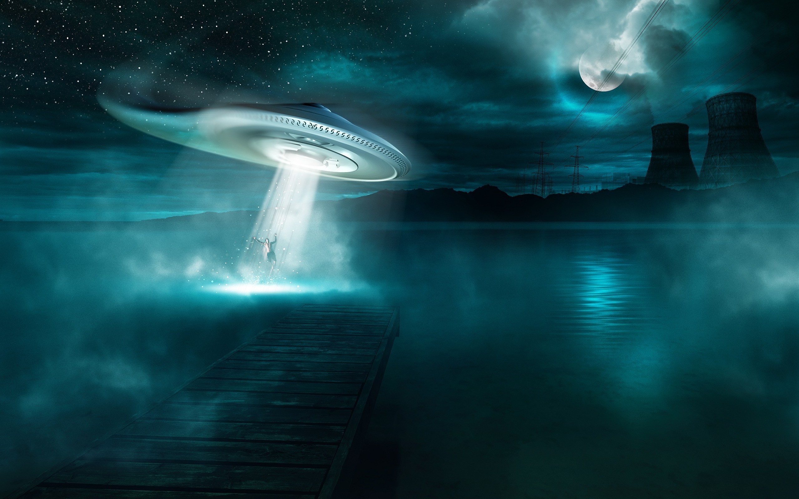 moon water night spaceship aliens space wallpaper. Mocah HD Wallpaper