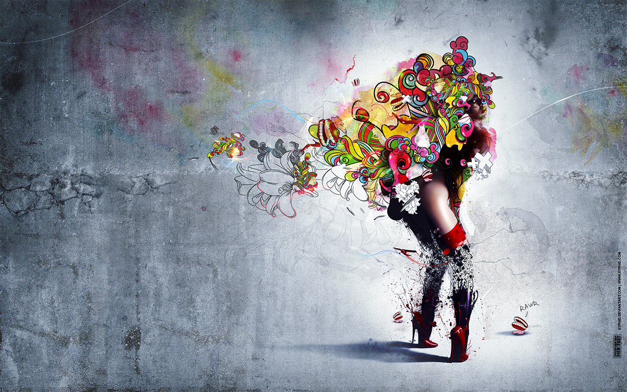 Wallpaper, colorful, painting, illustration, digital art, women, model, abstract, red, wall, high heels, texture, ART, color, flower, computer wallpaper, modern art, album cover, acrylic paint 1260x788