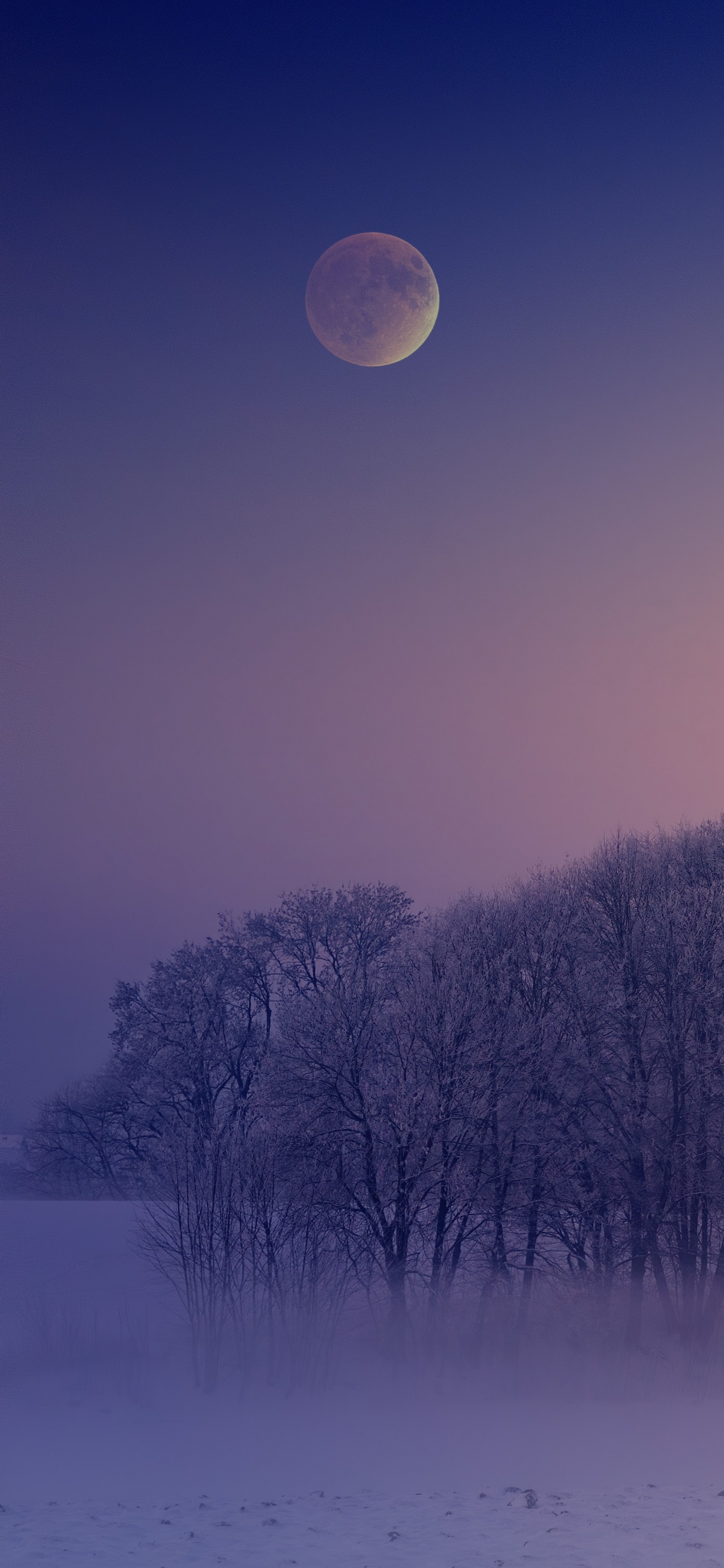 Winter Wallpaper 4K, Aesthetic, Morning, Foggy, Moon, Landscape, Cold, Nature