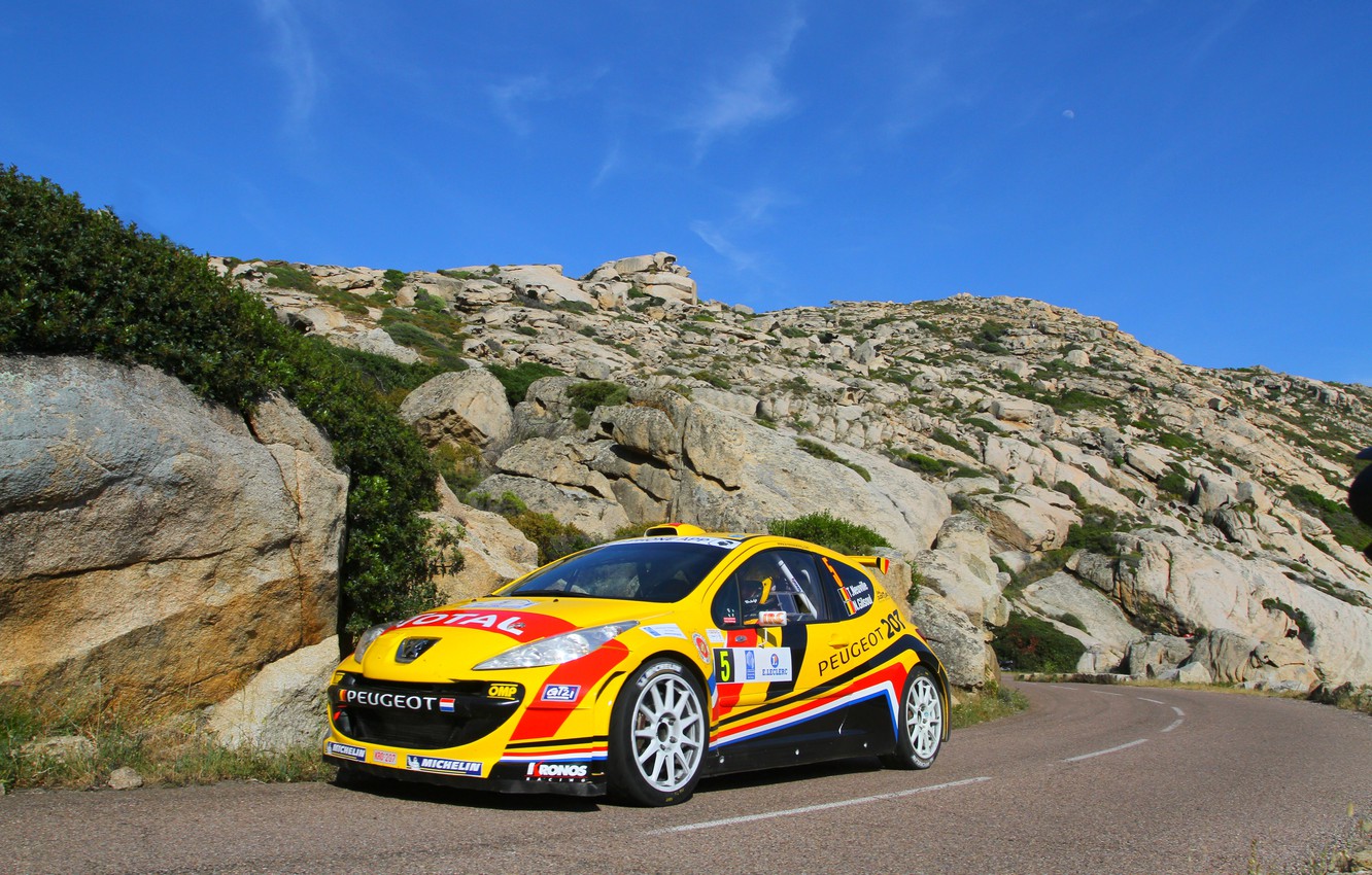 Wallpaper Yellow, Rocks, Sport, Day, Peugeot, WRC, Rally, Rally, The front - for desktop, section peugeot
