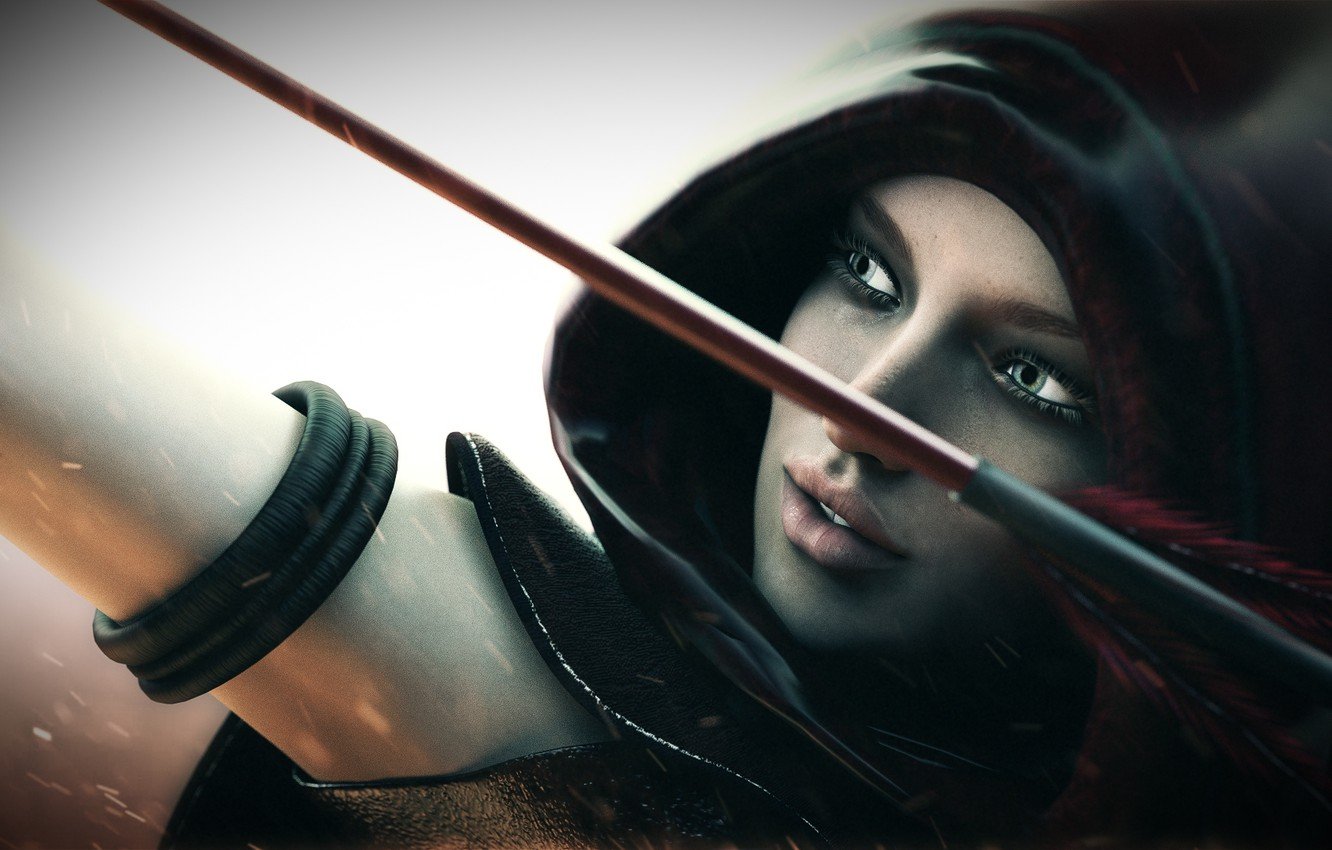 Wallpaper girl, bow, Archer, hood, arrow image for desktop, section рендеринг