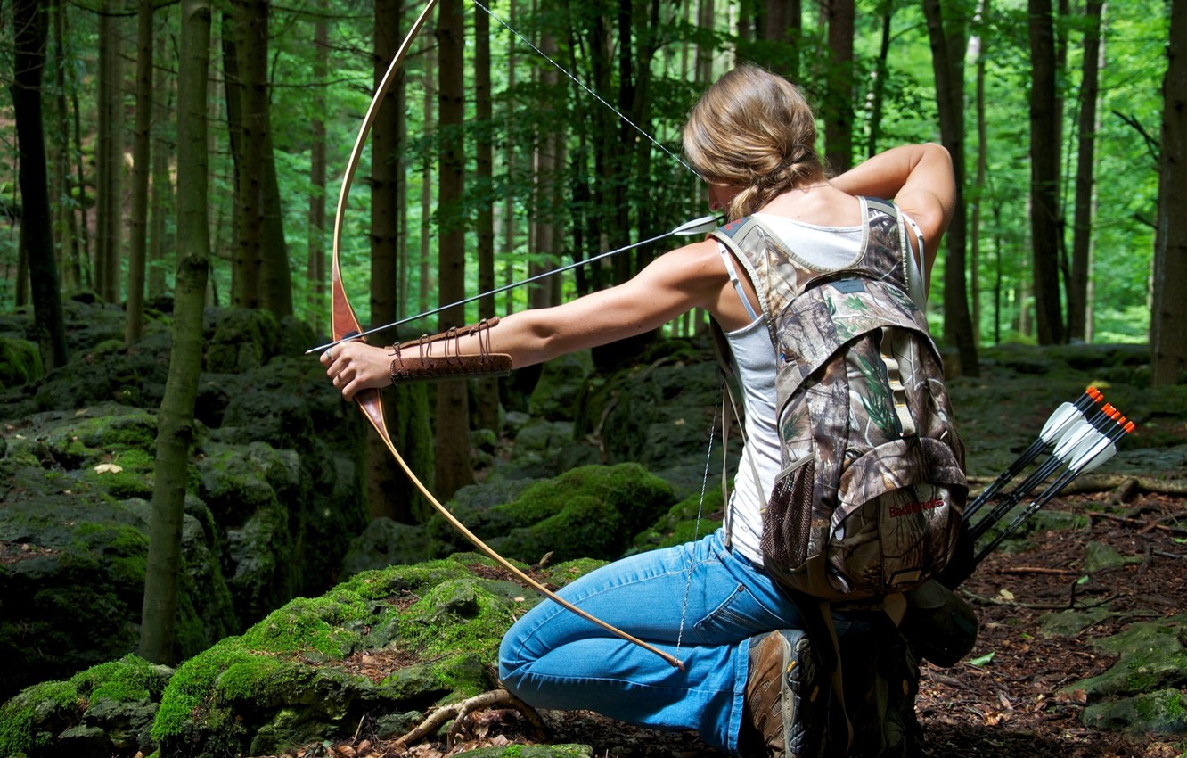 Photo Wallpaper Woman, Pose, Archery, Bowhunting Bow Hunting