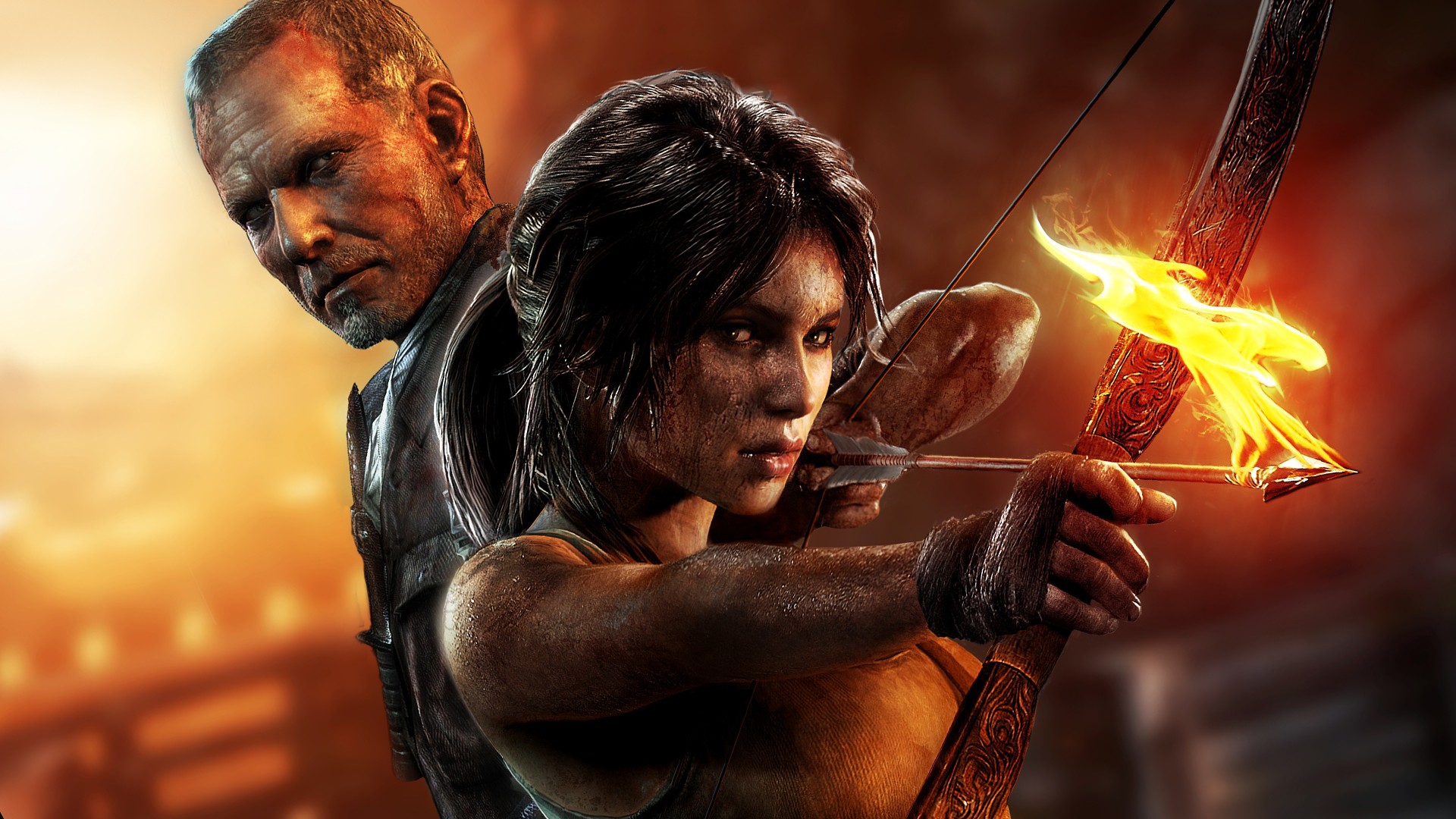 Tomb Raider Lara Croft Fire Bow Arrow women females girls wallpaperx1080