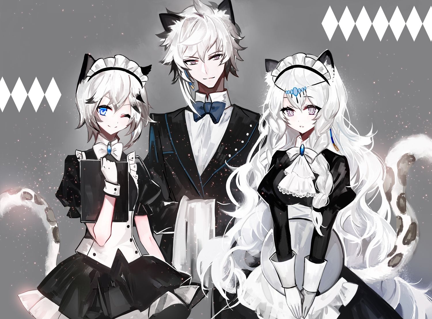 animal ears apron aqua eyes arknights bow braids catgirl gray gray eyes headdress long hair maid male moemoe3345 short hair s. Anime animals, Cat girl, Anime neko