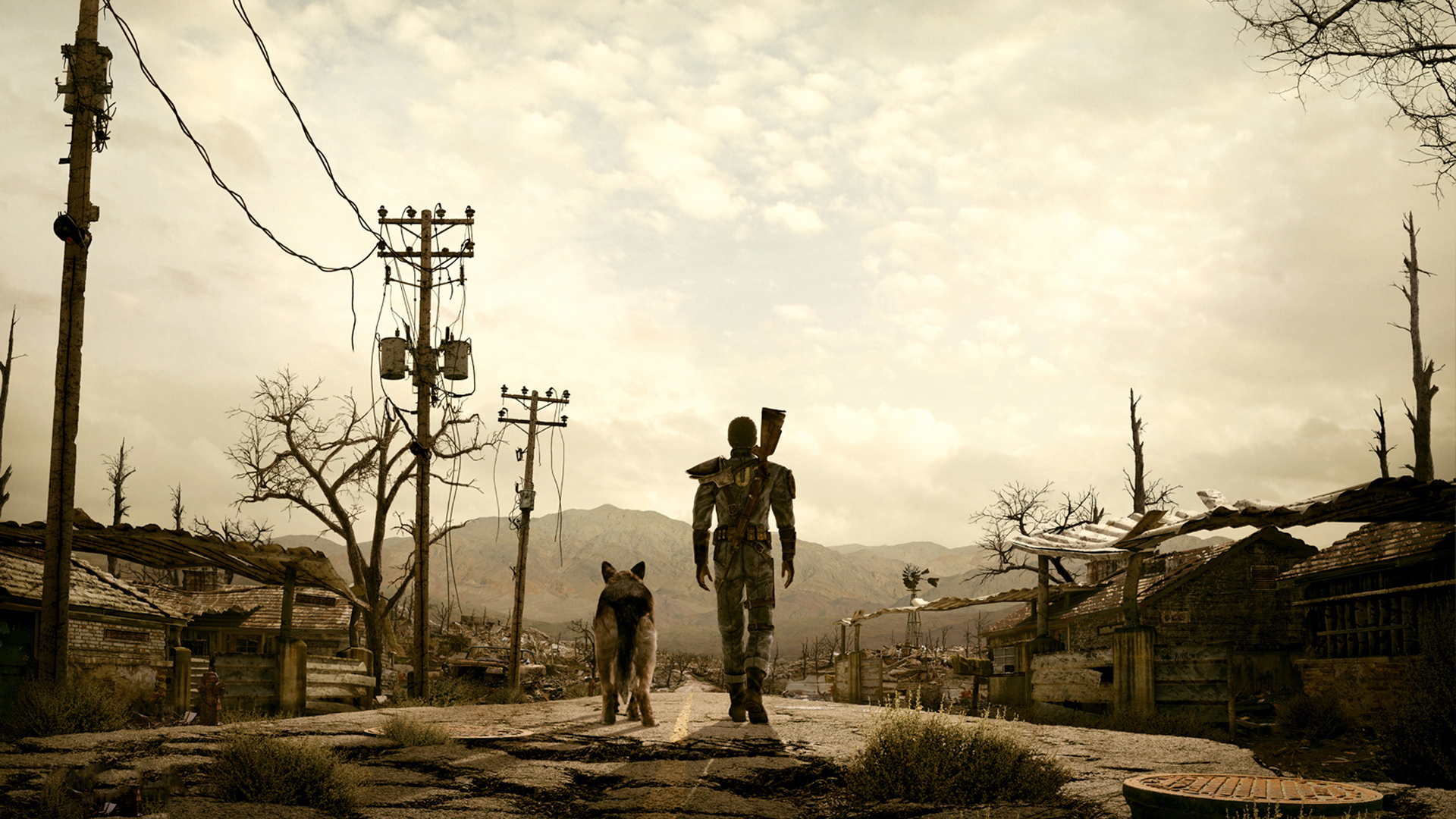 Full HD Wallpaper fallou 4 dog alone warrior ruine rifle road, Desktop Background HD 1080p