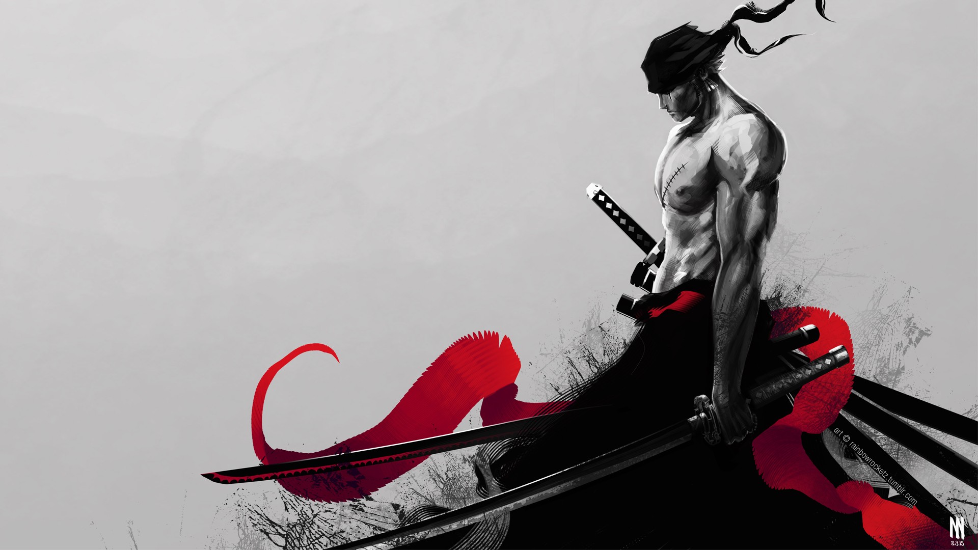 1040786 black, illustration, red, One Piece, Zorro.