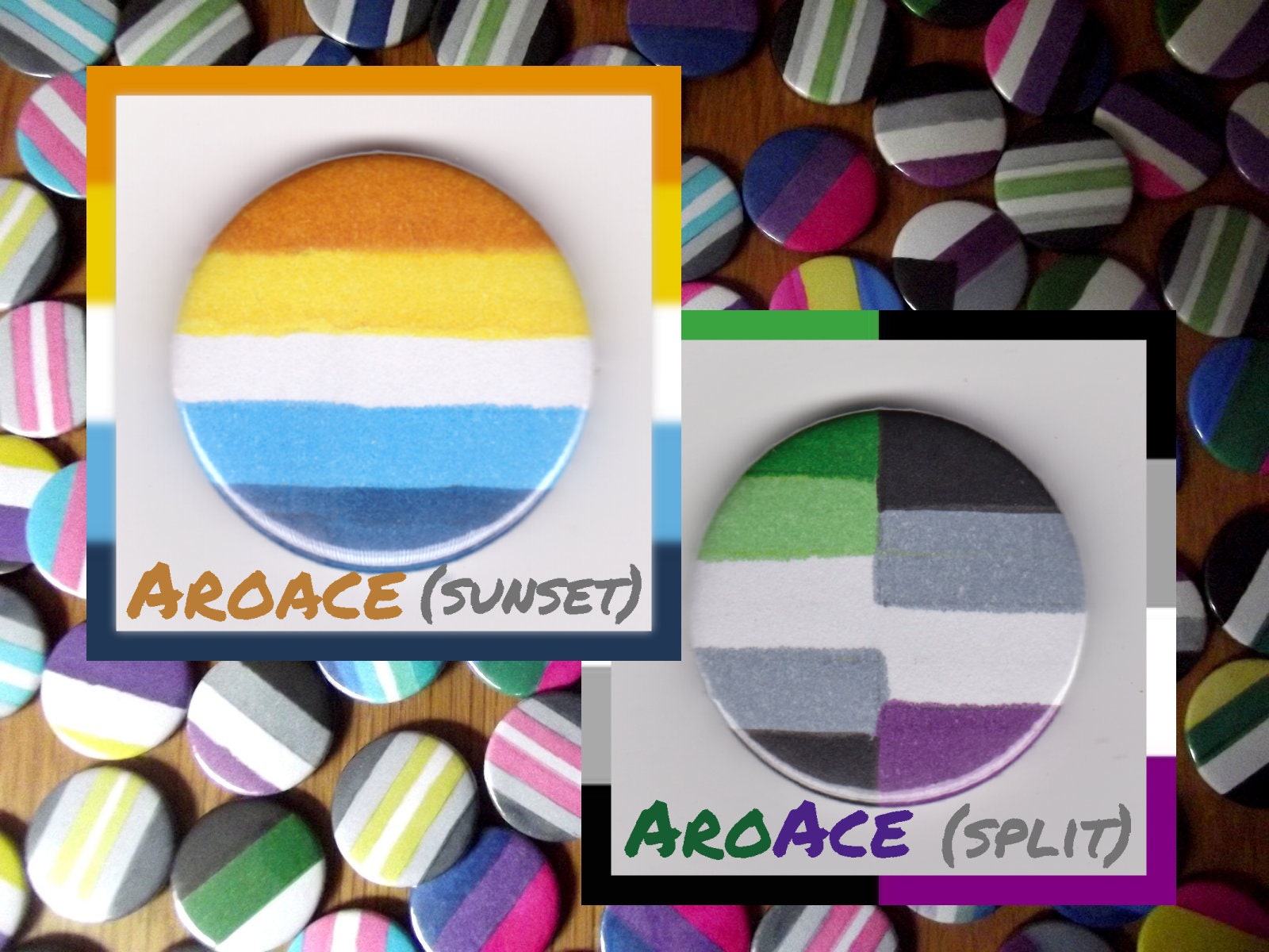 Aroace Pride 1 Button Badge sunset or Split Flag