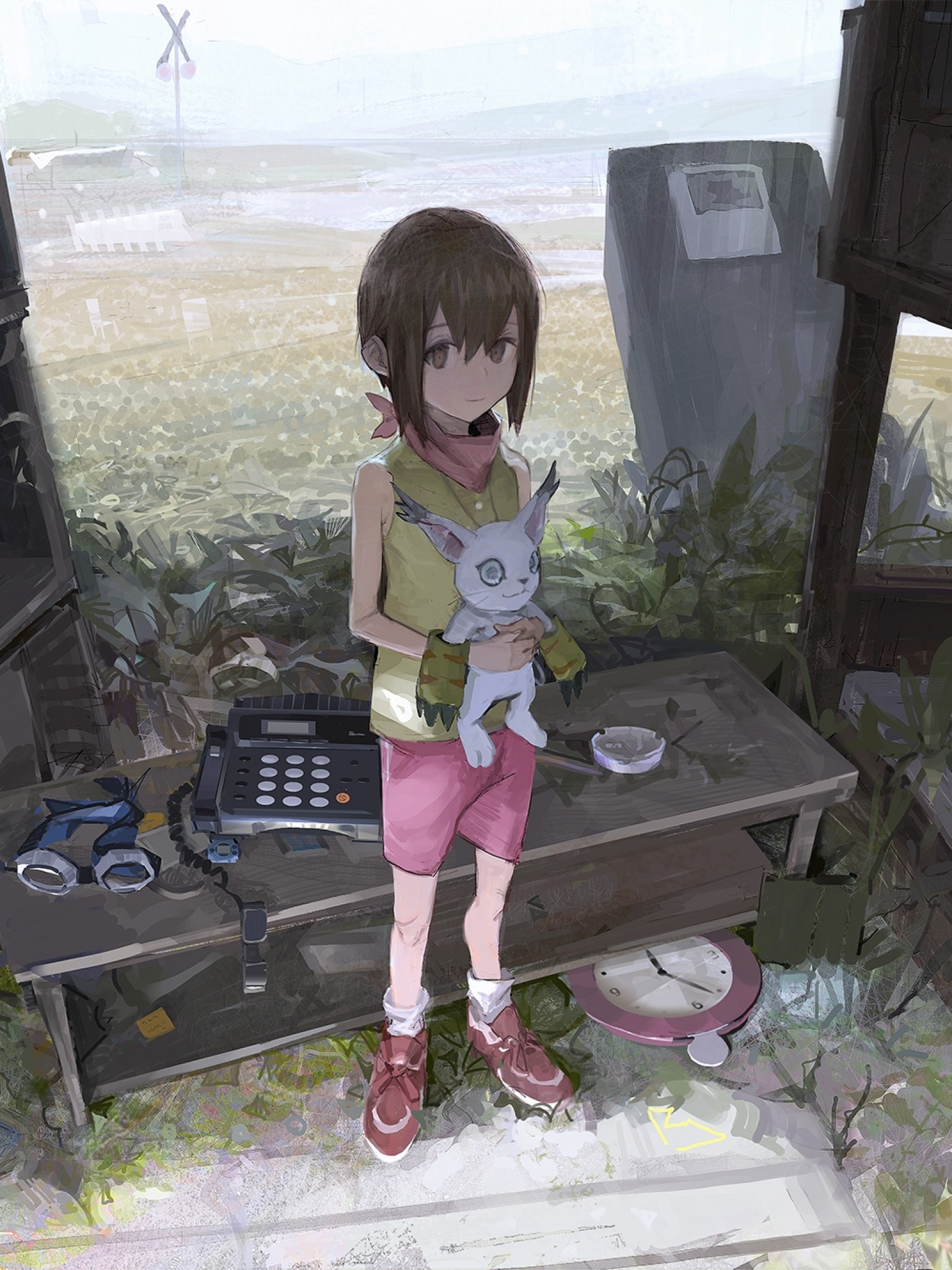 Download 1536x2048 Yagami Hikari, Digimon Adventure, Gatomon, Ruins Wallpaper for Apple iPad Mini, Apple IPad 3, 4