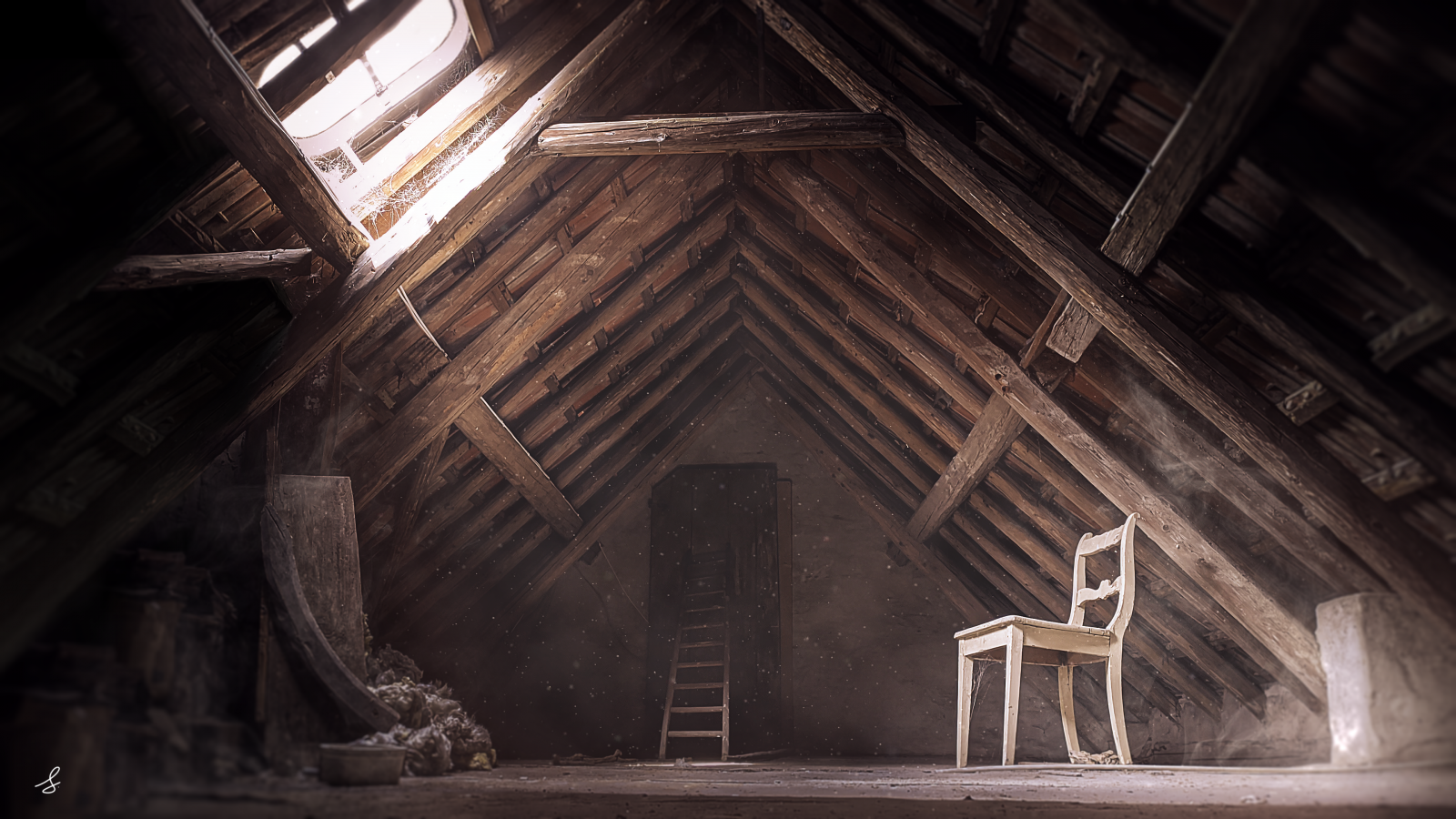 Wallpaper, emotion, ancient, photography, attics, horror, desolation, isolation, dust, vintage, wood house, old building, Photohop, light effects, grunge, decay, hope, sun rays 3840x2160