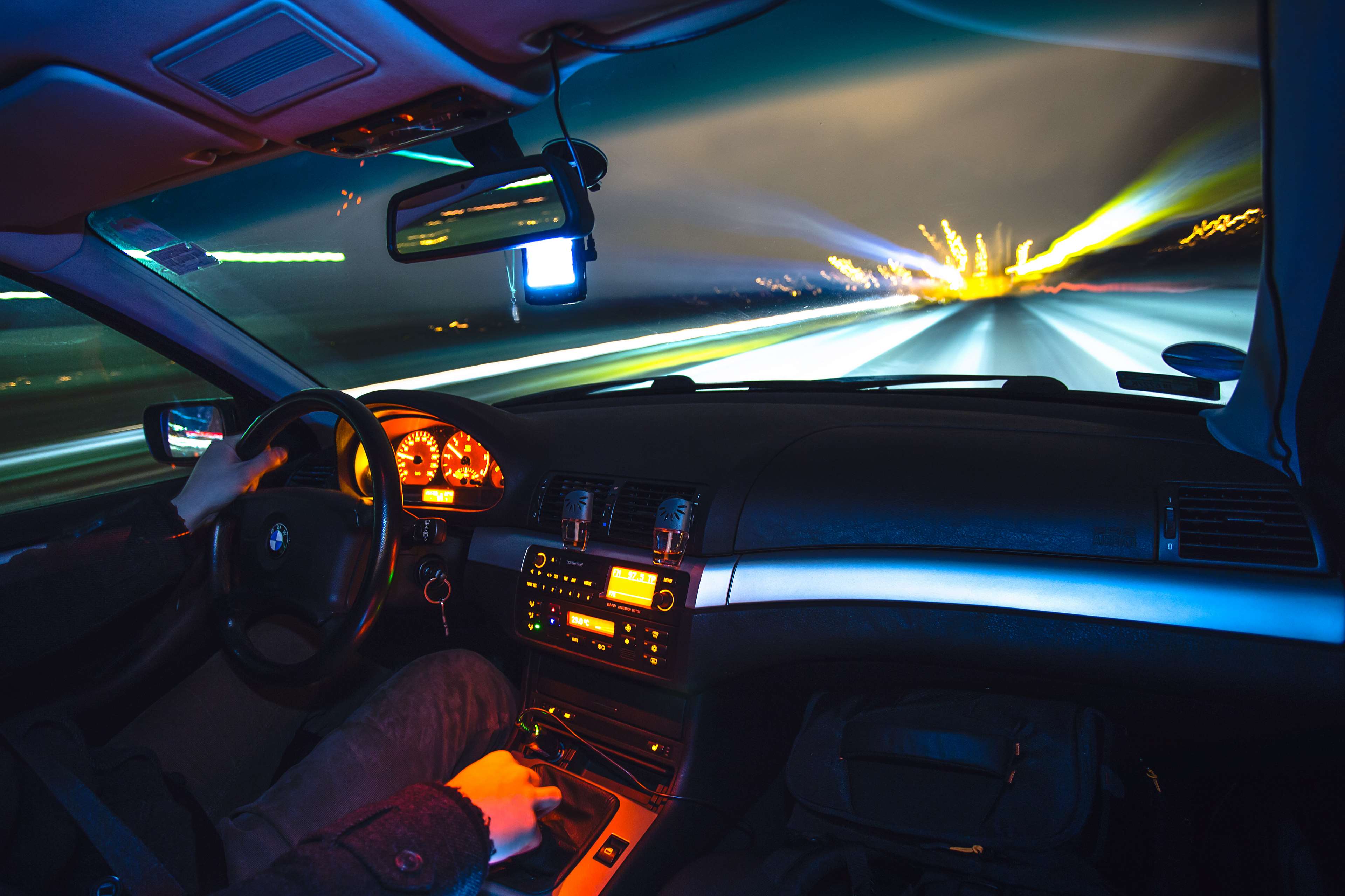 blur, car, driving, light, motion, night, road 4k wallpaper