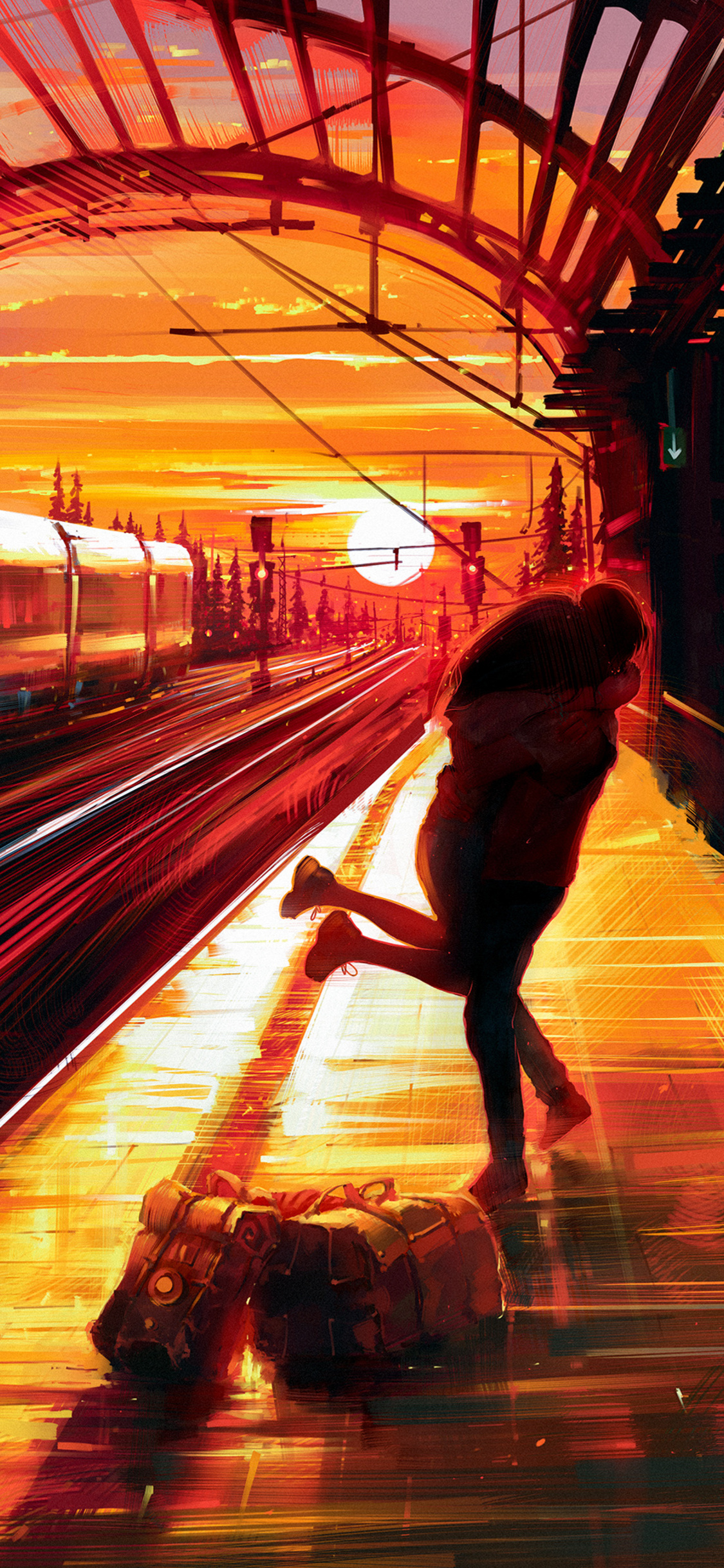 Couple Hugging At Train Station iPhone XS, iPhone iPhone X HD 4k Wallpaper, Image, Background, Photo and Picture