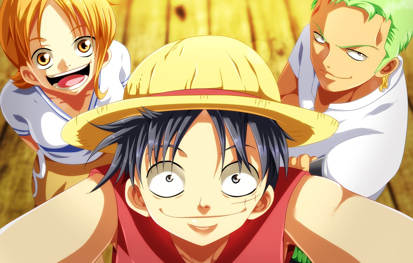 Photo Wallpaper Joy, One Piece, Smile, Characters Piece Luffy Zoro Nami