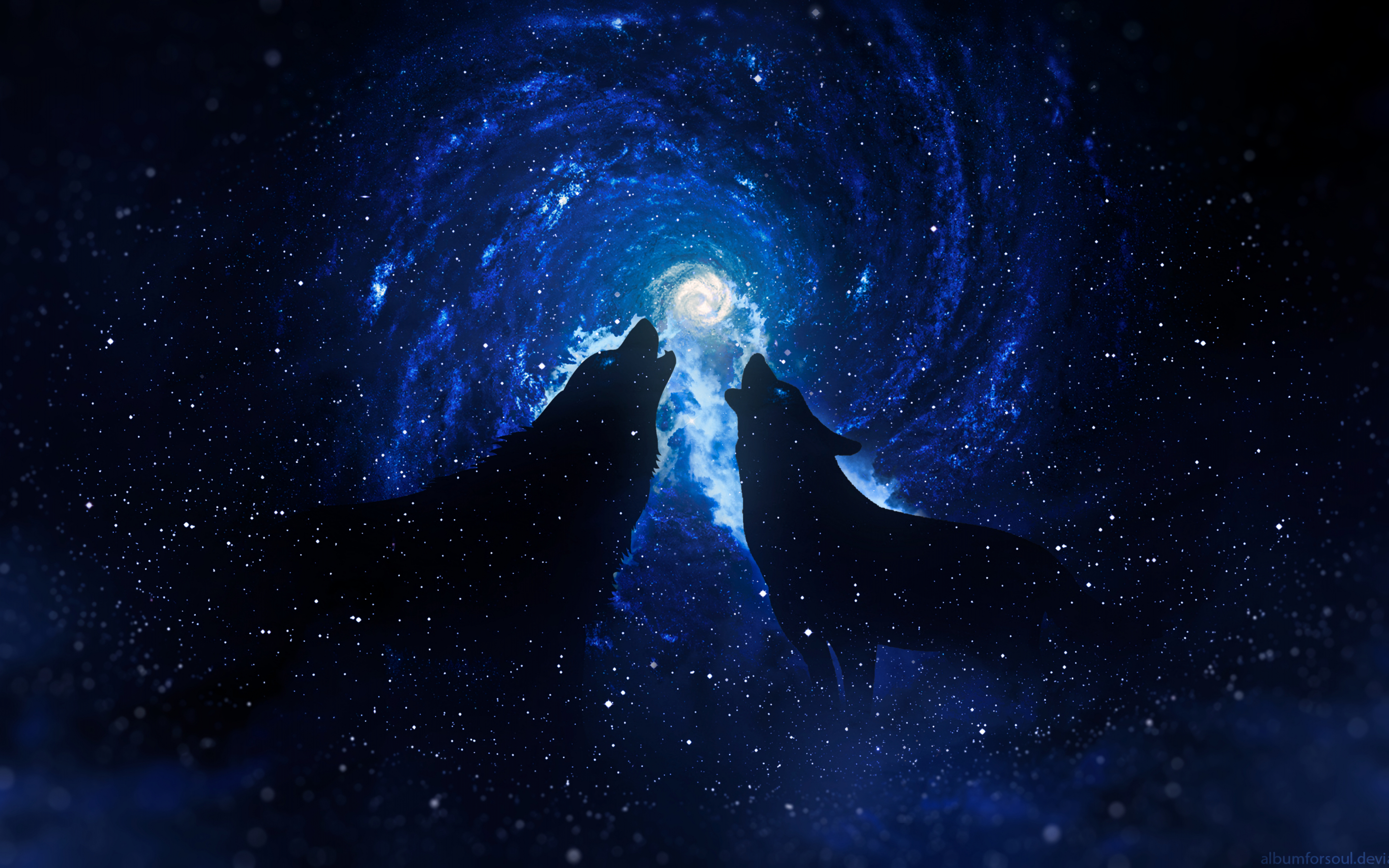 Download 2880x1800 wallpaper wolves, silhouettes, starry sky, fantasy, art, mac pro retaia image, background, 17847