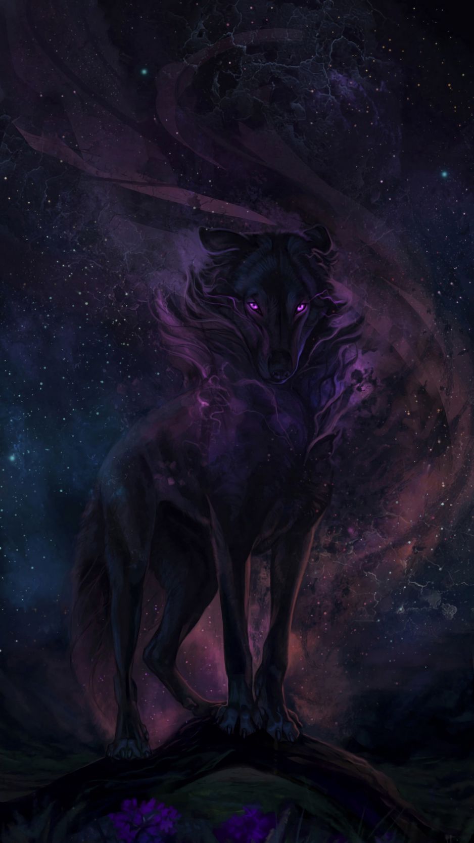 Download Wallpaper 938x1668 Wolf, Art, Night, Dark Iphone 8 7 6s 6 For Parallax HD Background