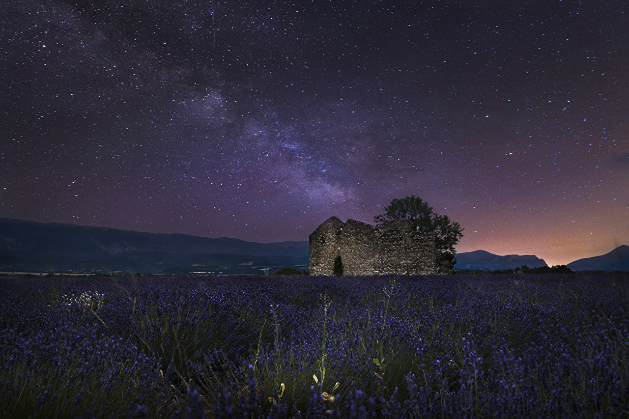 image Stars France Valensole Nature Sky Ruins Fields Lavandula