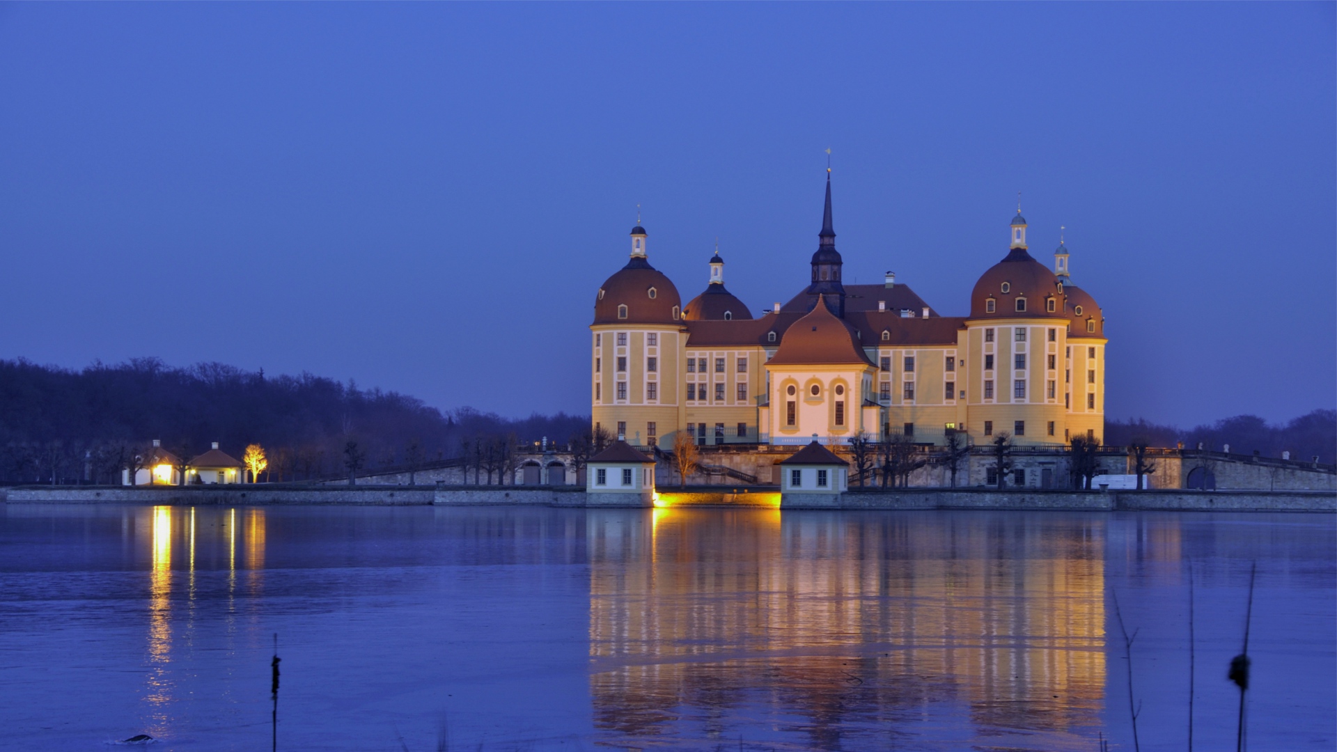 Full HD Wallpaper moritzburg castle lake calm autumn night travel attractions, Desktop Background HD 1080p