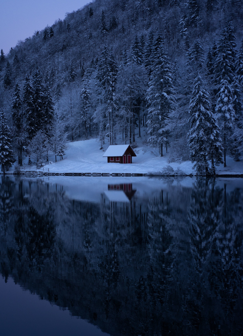 Download 840x1160 wallpaper winter, lake, house, evening, nature, iphone 4, iphone 4s, ipod touch, 840x1160 HD image, background, 15021