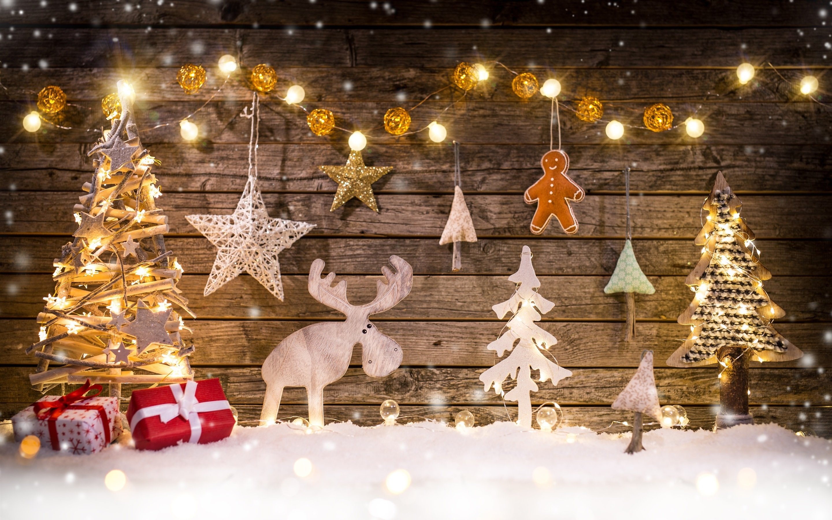Wallpaper Merry Christmas, decoration, tree, deer, lights, gifts 2880x1800 HD Picture, Image