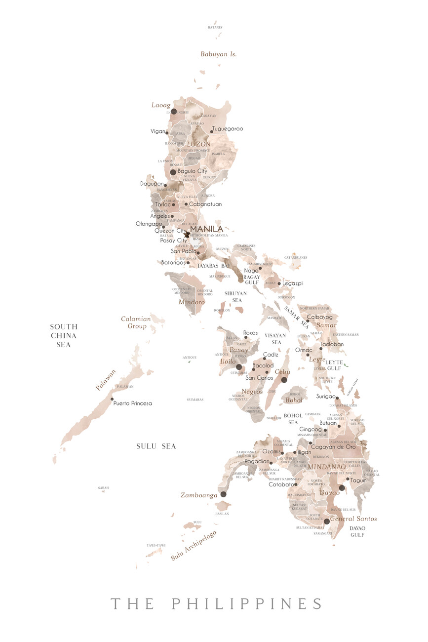Map of Map of the Philippines in neutral watercolor Maps of all cities and countries for your wall