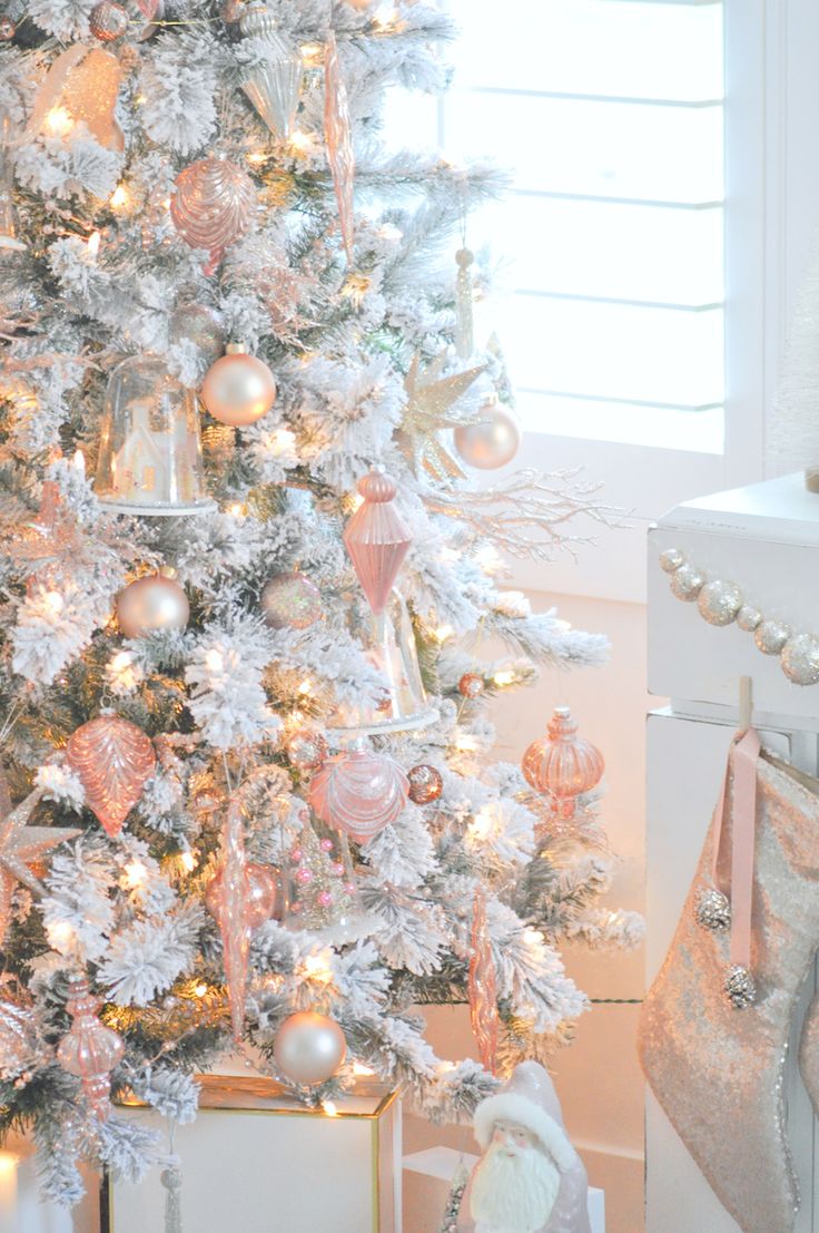 Blush Pink Vintage Inspired Tree. Michaels Dream Tree Challenge 2016. Kara's Party Ideas. Gold Christmas Decorations, Rose Gold Christmas, Rose Gold Christmas Tree