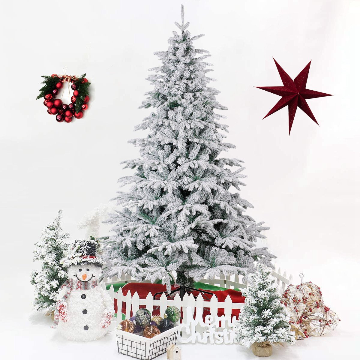 Ft. Artificial Christmas Trees Flocked Snow Tree PE PVC 800 Tips in White and Green