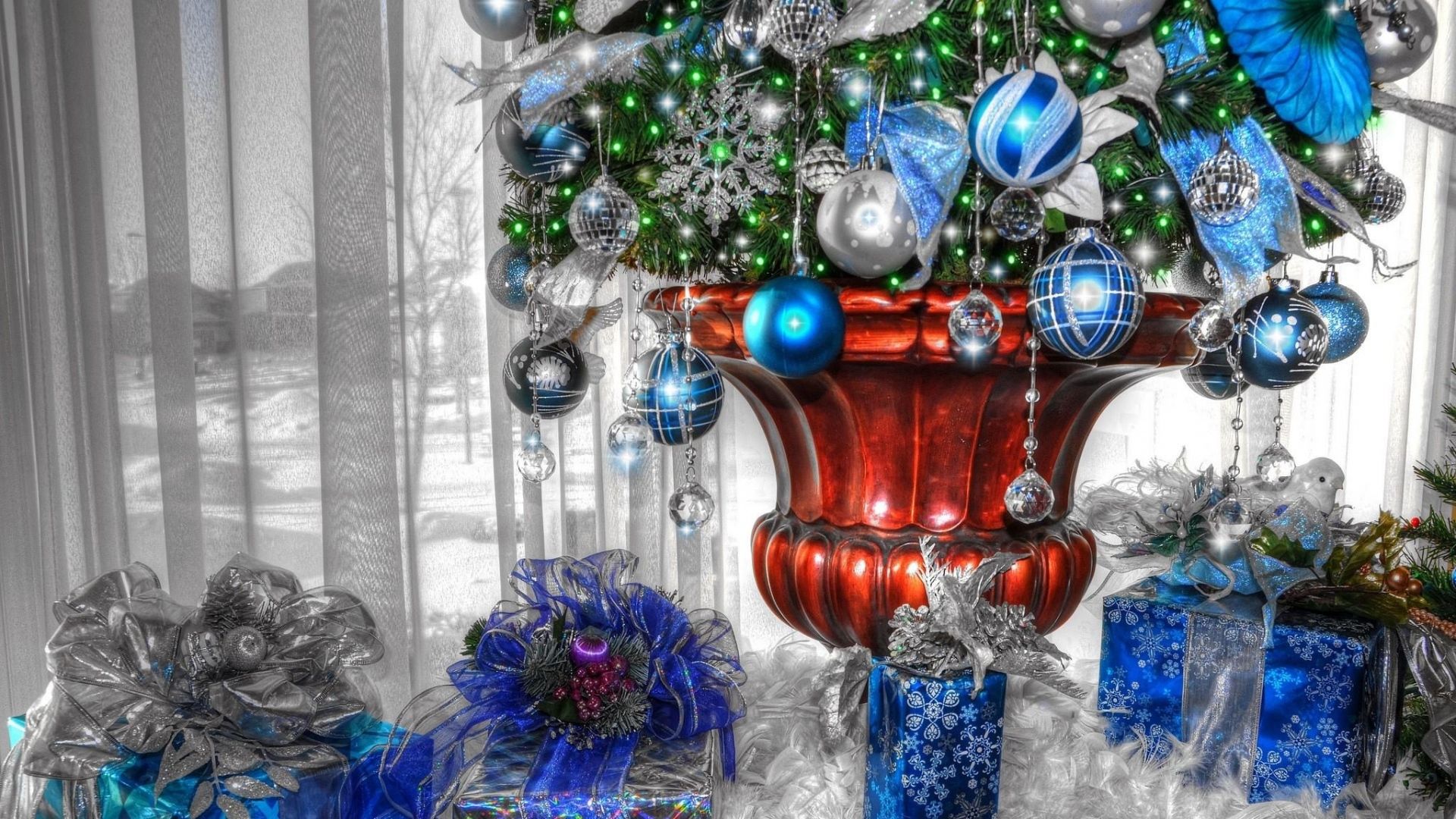 Wallpaper gifts, christmas tree, christmas tree decorations, vase, holid. Christmas tree wallpaper, Cool christmas trees, Christmas tree ornament crafts