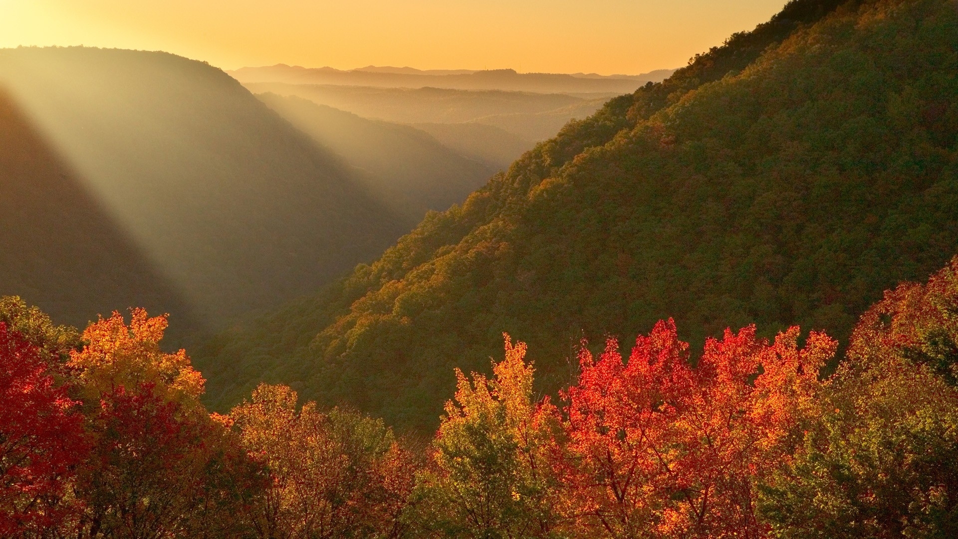 Autumn Mountains & Sunlight desktop PC and Mac wallpaper