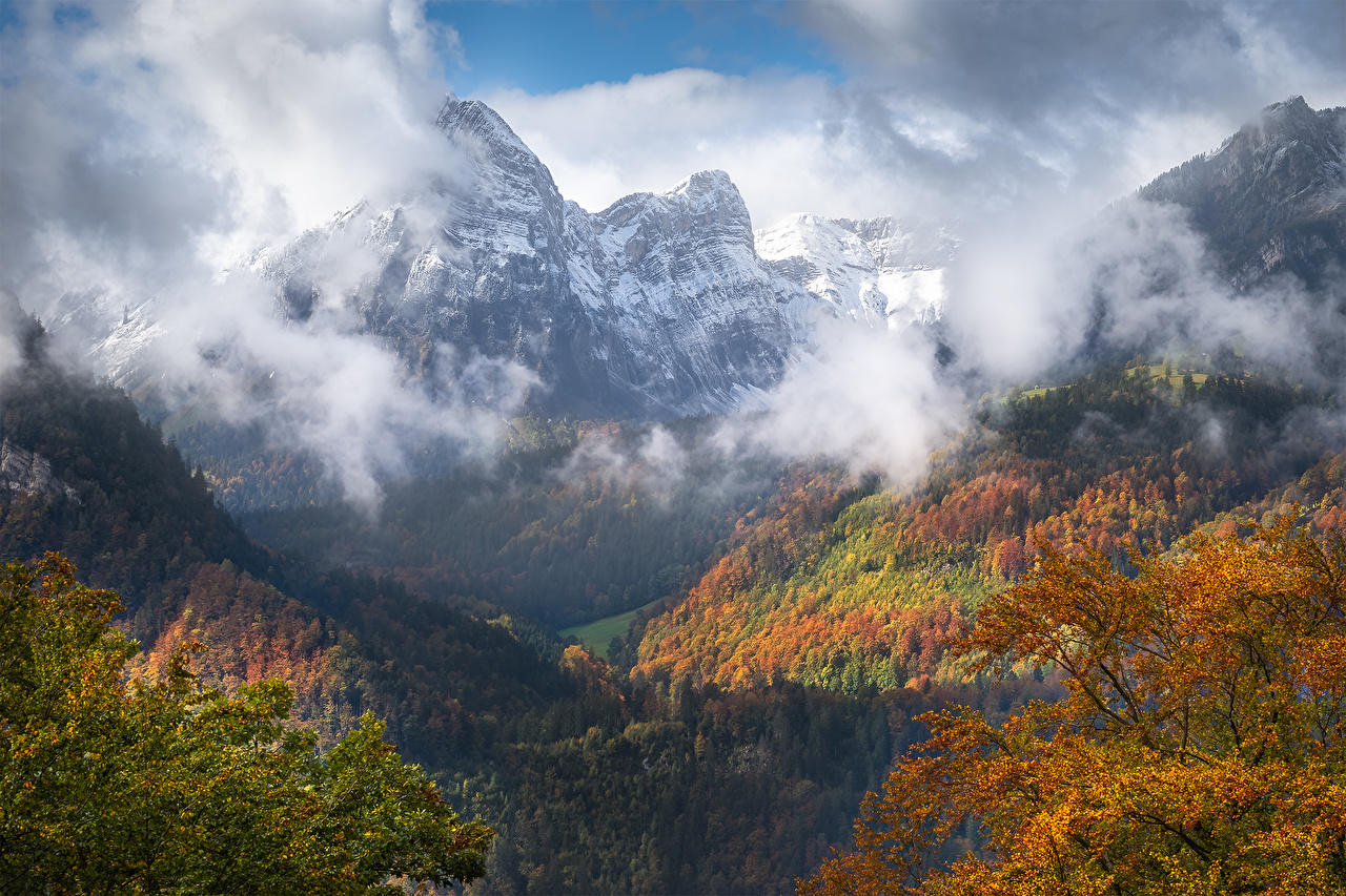 Desktop Wallpaper Switzerland Glarus region Nature Autumn mountain
