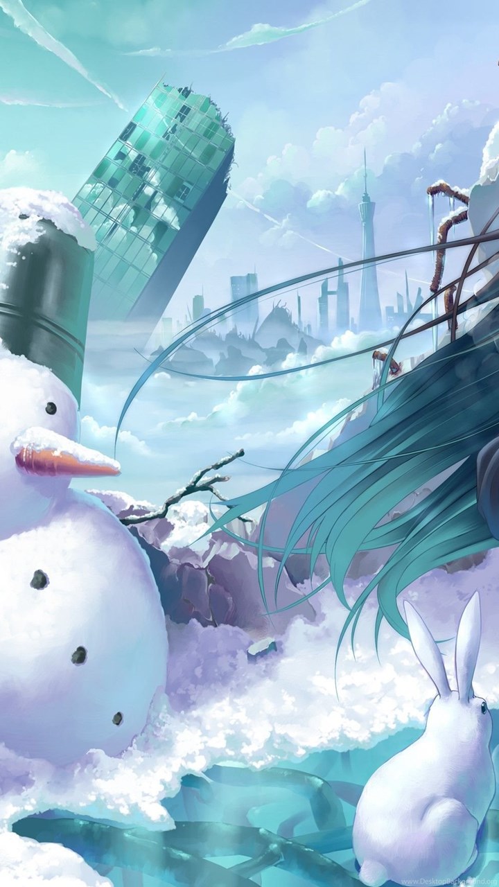 Winter Cityscapes Anime Snowman Wallpaper Desktop Background