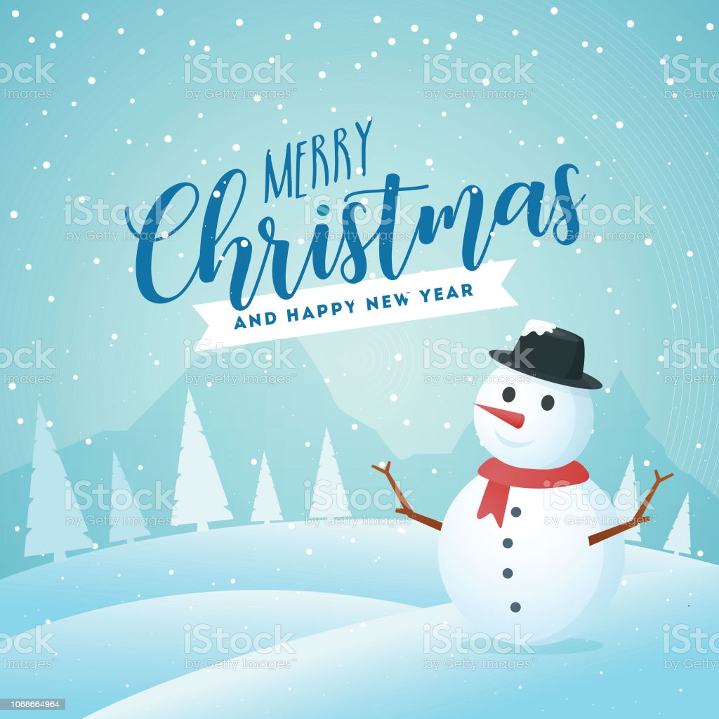 Cute Snowman On Winter Landscape Background For Merry Christmas And Happy New Year Celebration Can Be Used As Greeting Card Design Stock Illustration Image Now