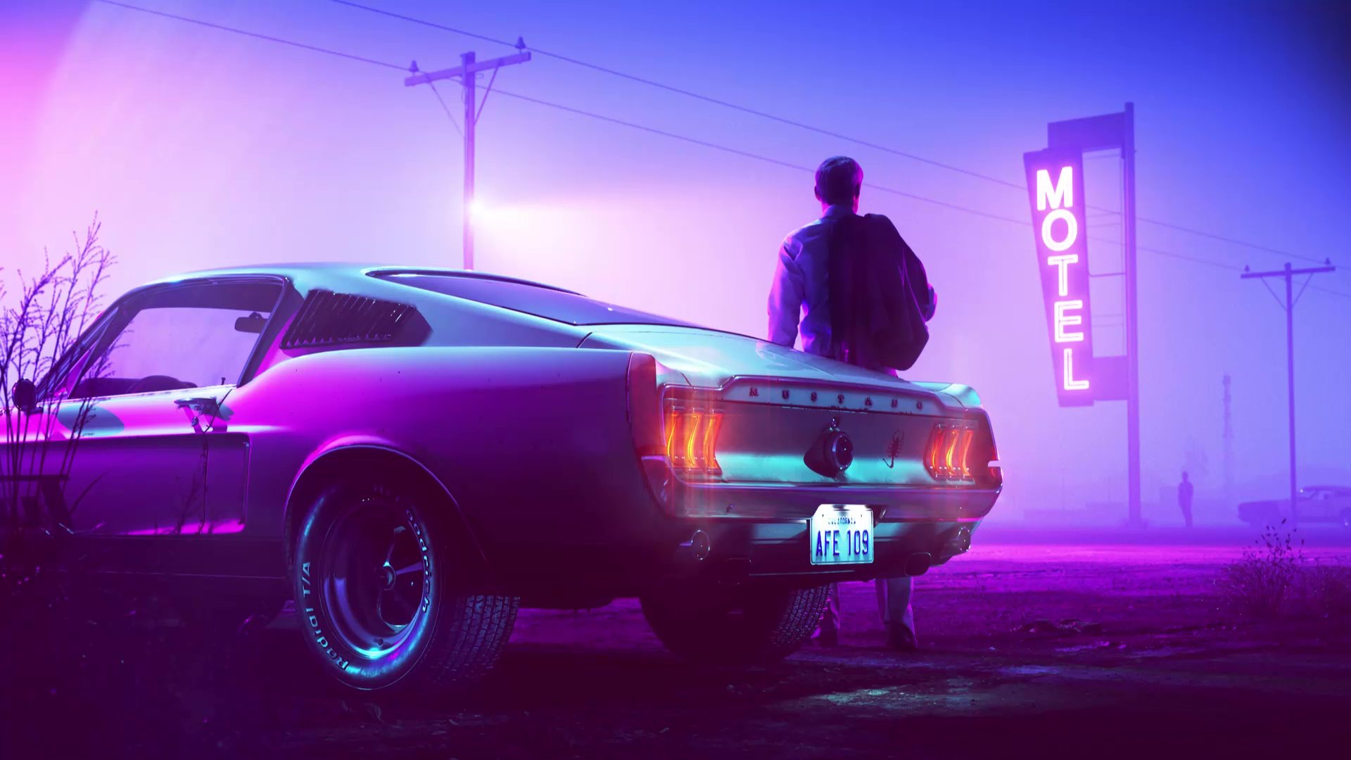 Retrowave Neon Ford Mustang Live Wallpaper