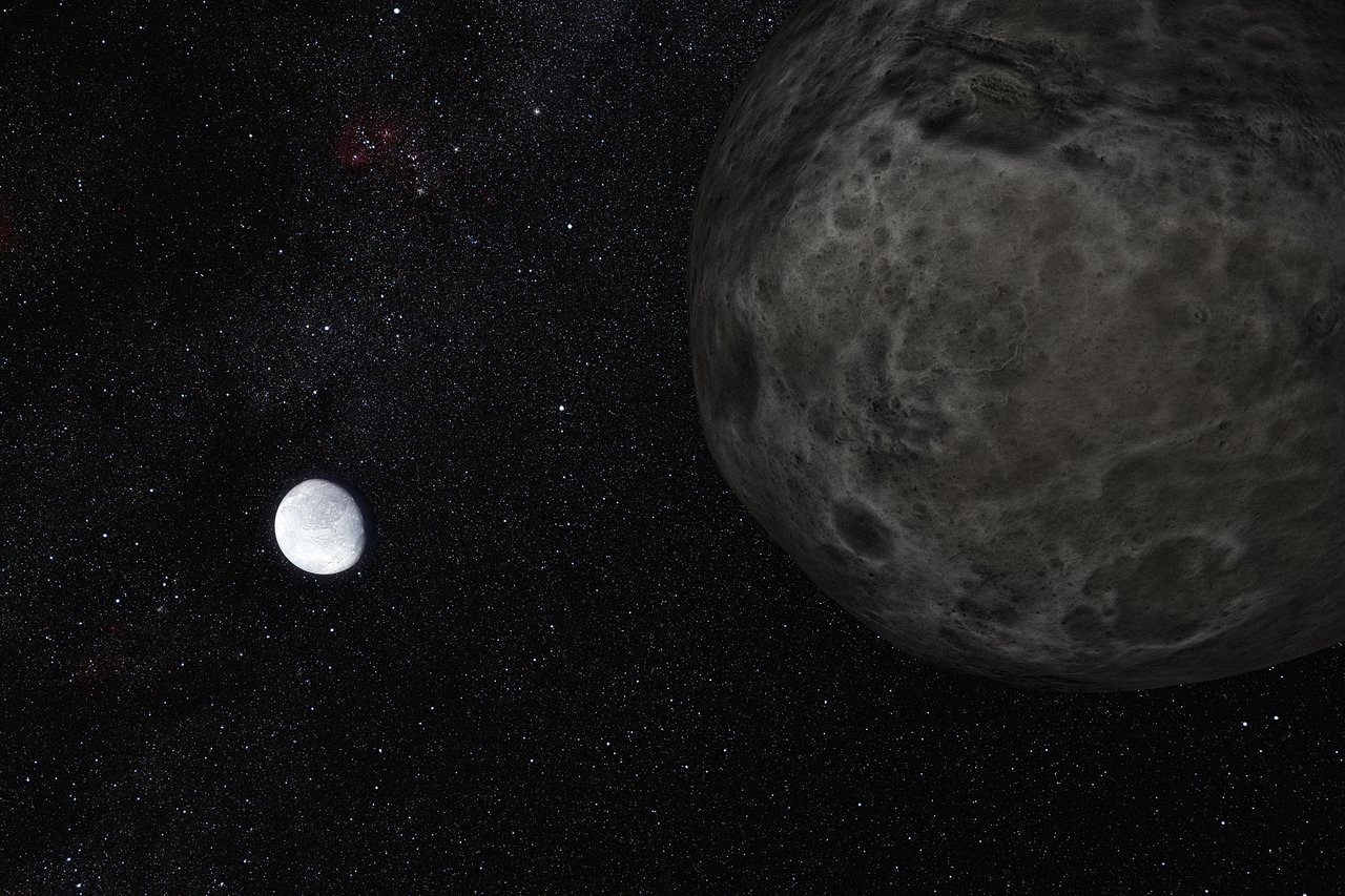 Artist's impression of the dwarf planet Eris and its moon Dysnomia