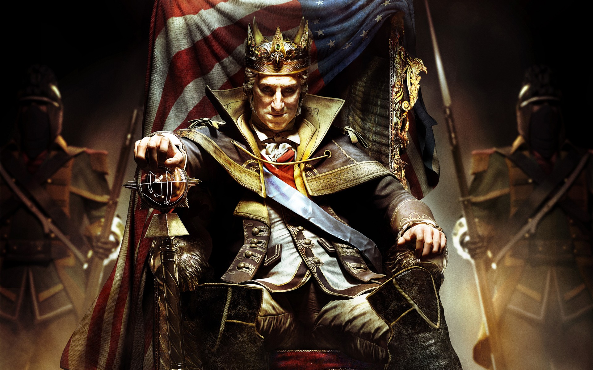 assassinand039s, Creed, Iii, George, Washington, King, George, Washington, The, King, Throne, Chair, Caron, Flag, America Wallpapers HD / Desktop and Mobile Backgrounds