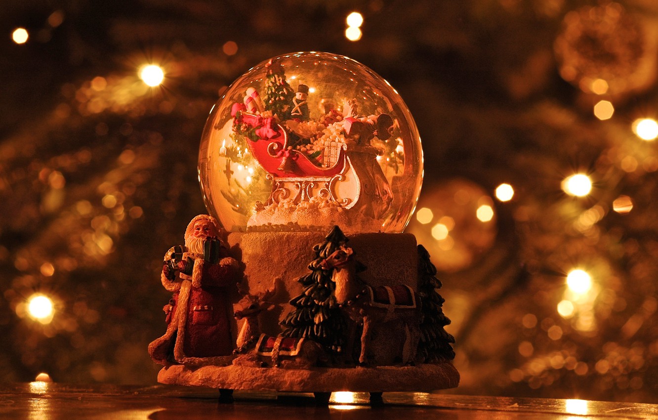 Wallpaper christmas, reindeer, santa claus, snow globe, sleigh image for desktop, section праздники