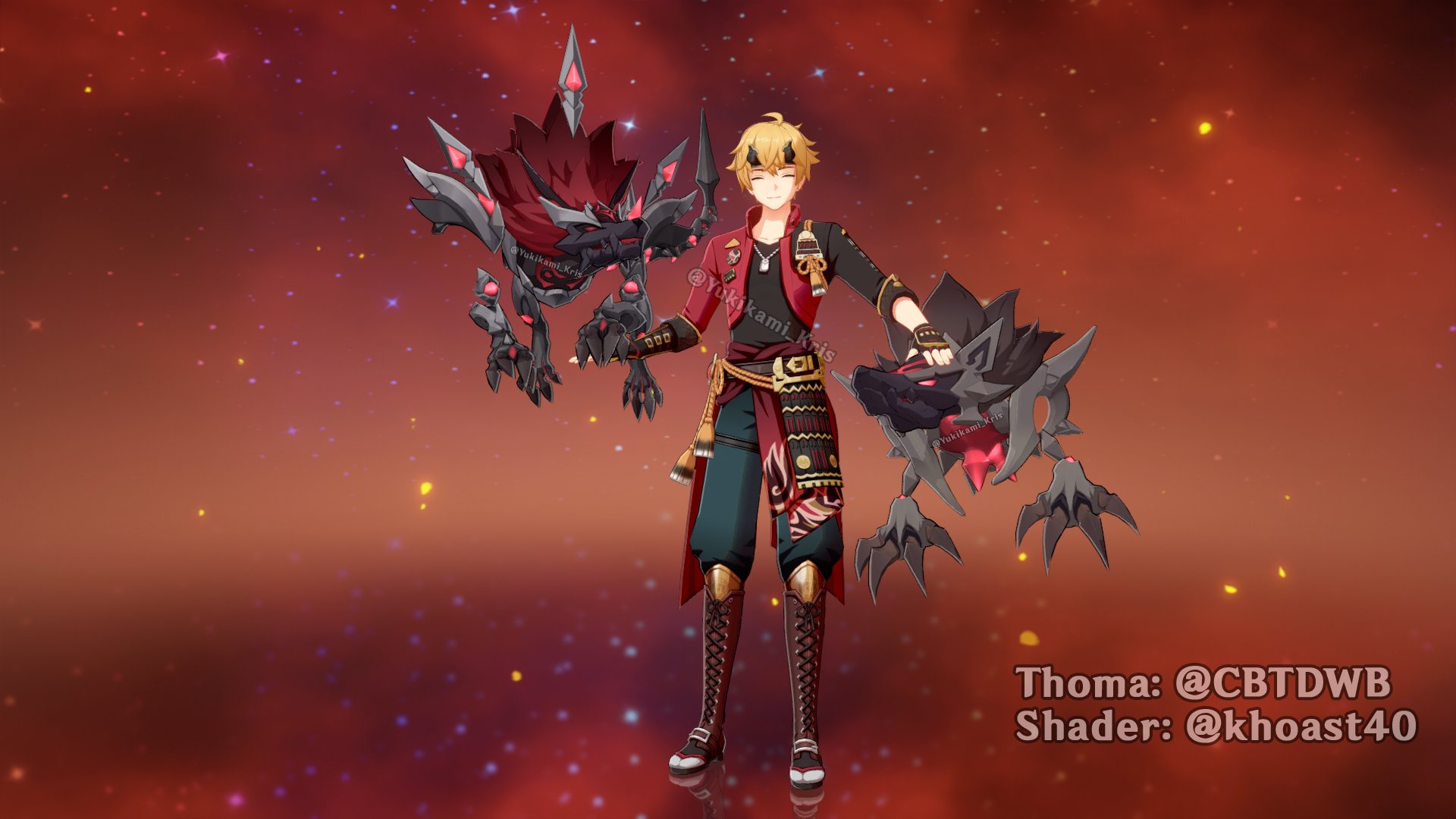 Yukikami and his puppies! P.S. There is only Electro and Geo types of them, Pyro is just fanmade. #GenshinImpact #原神 #Thoma