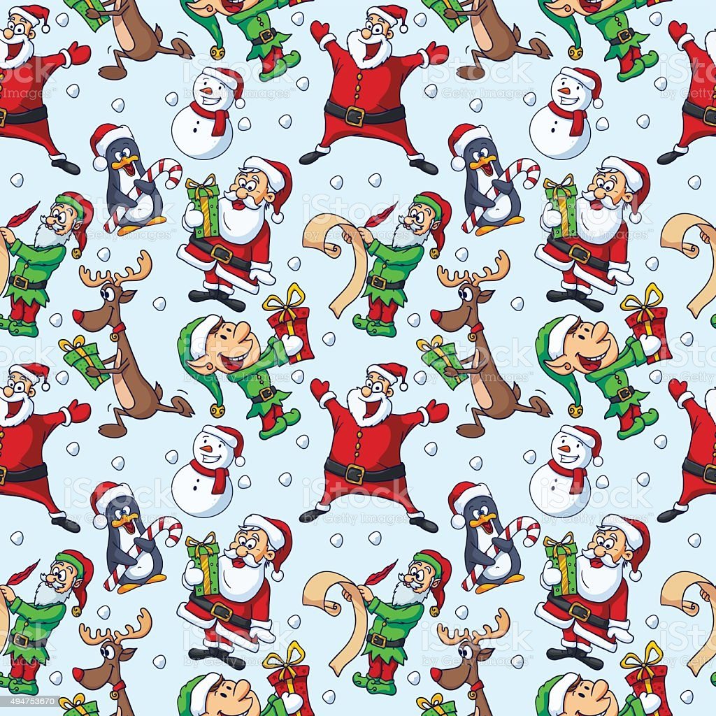 Christmas Cartoon Characters Seamless Vector Pattern Stock Illustration Image Now