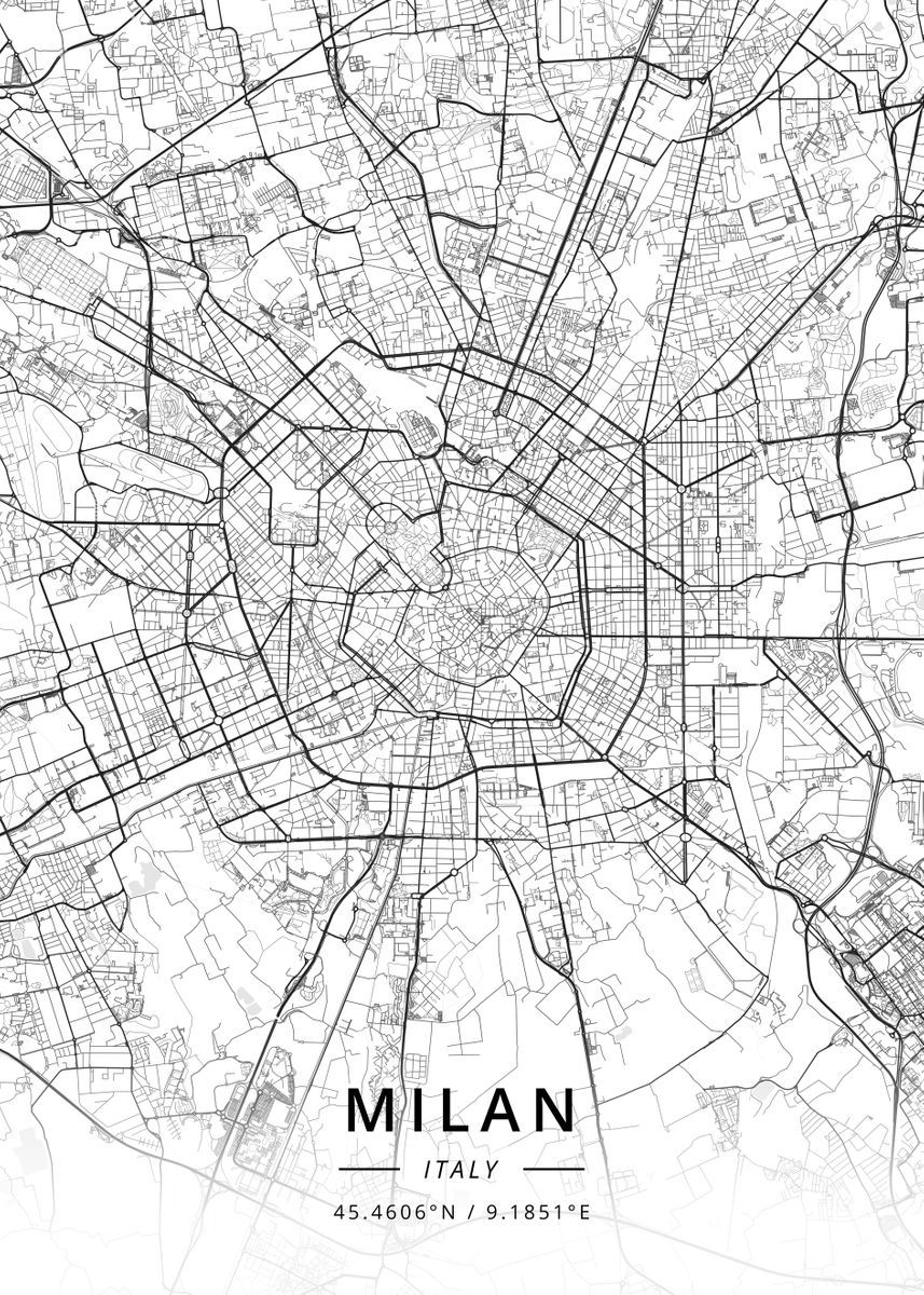 Milan, Italy' Poster by Designer Map Art. Displate. Map art illustration, Map art, City maps design
