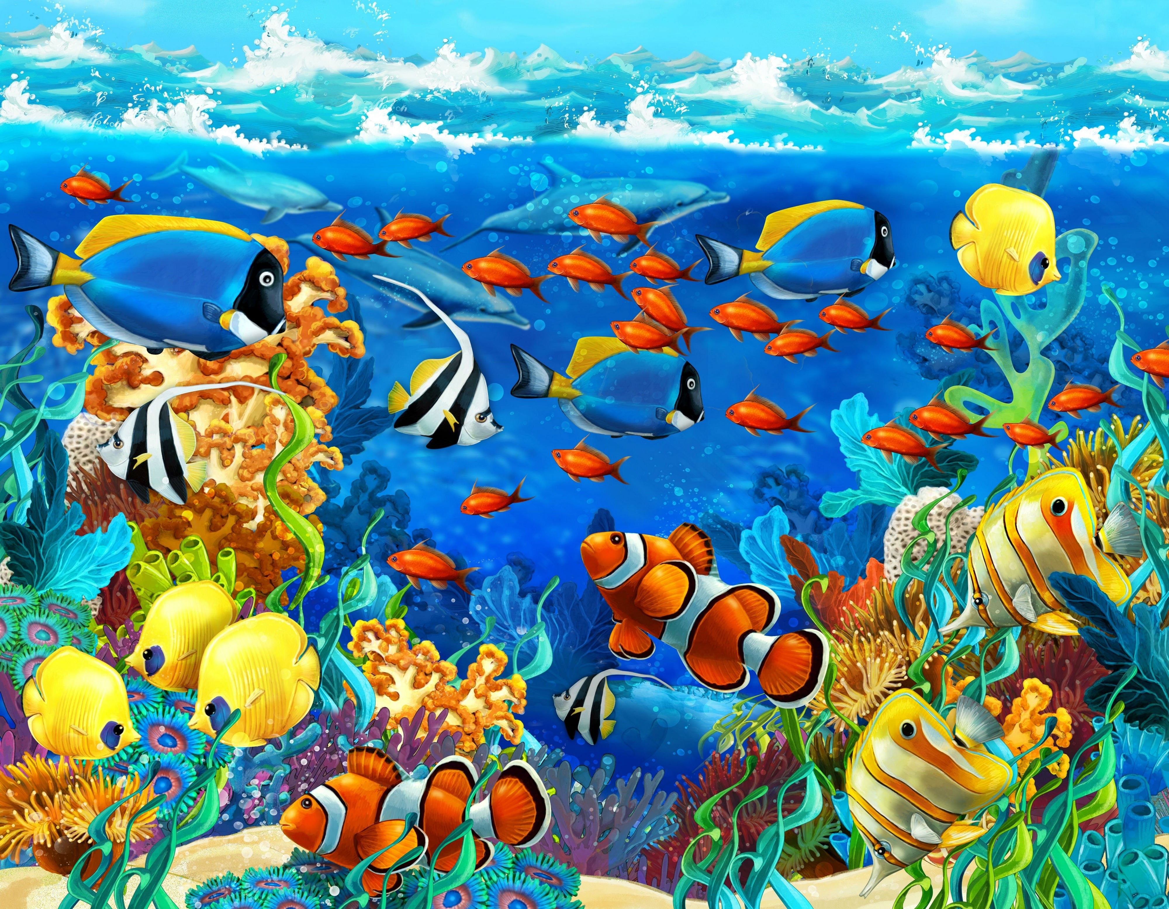 underwater artwork animals fish HD wallpaper, Background