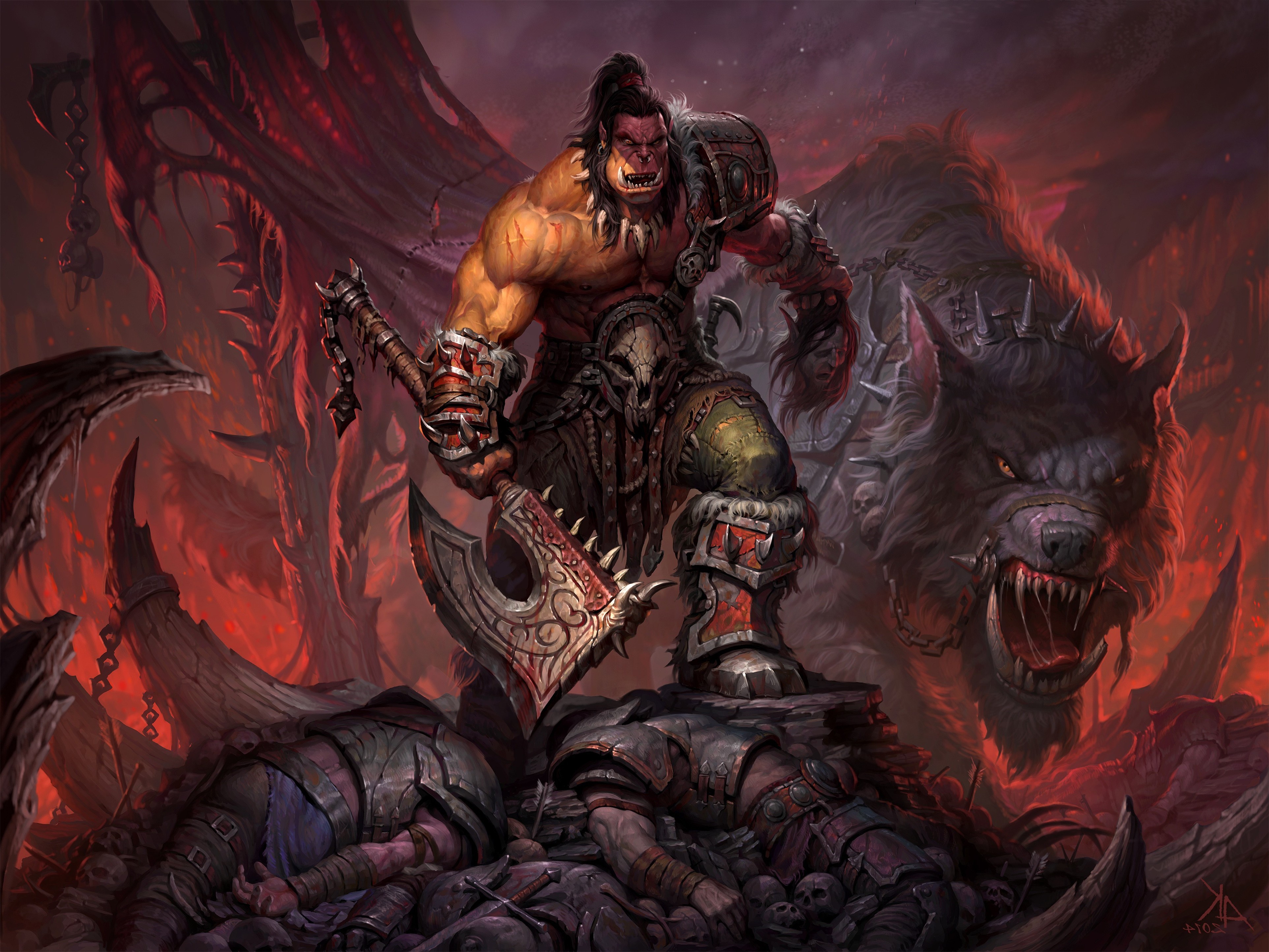 orcs axes creature world of warcraft warlords of draenor grommash hellscream wallpaper