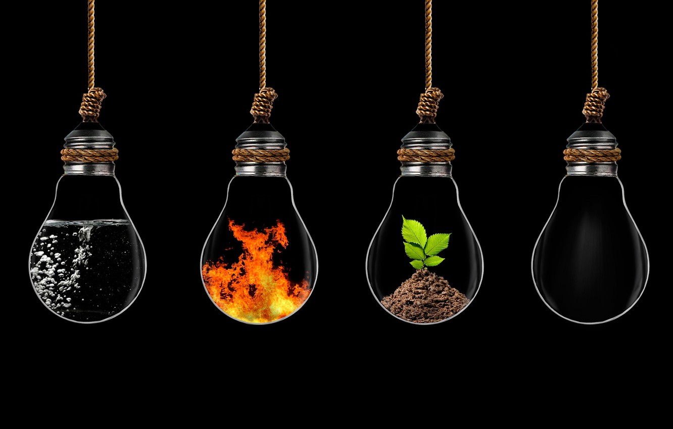 Wallpaper water, fire, earth, elements, the air, light bulb image for desktop, section разное