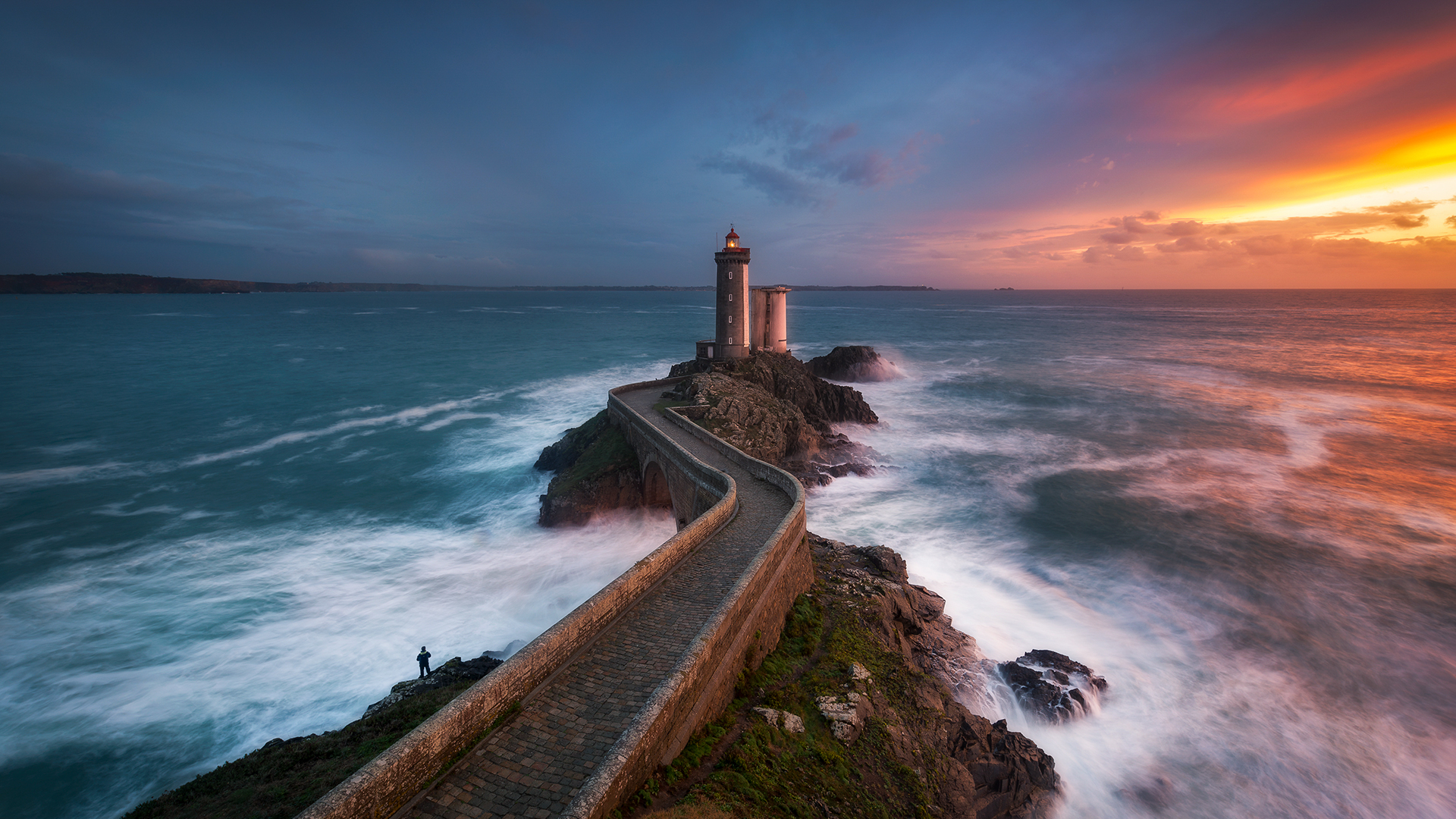Sunset over Petit Minou lighthouse, Plouzané, Finistère, Brittany, France. Windows 10 Spotlight Image