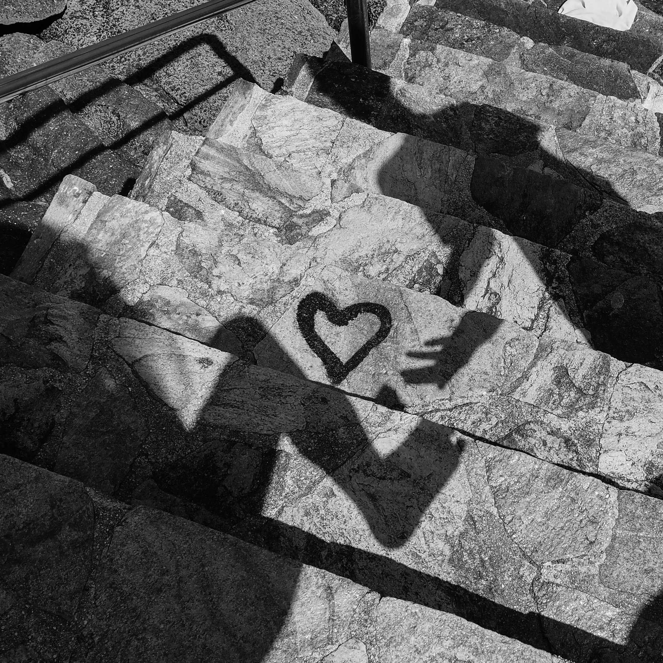 black and white, foot, hand, heart, love, stairs, step wallpaper
